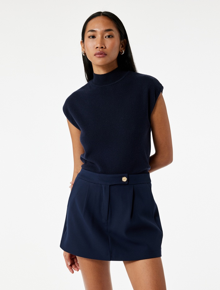  Yan Cepli Mini Şort Etek