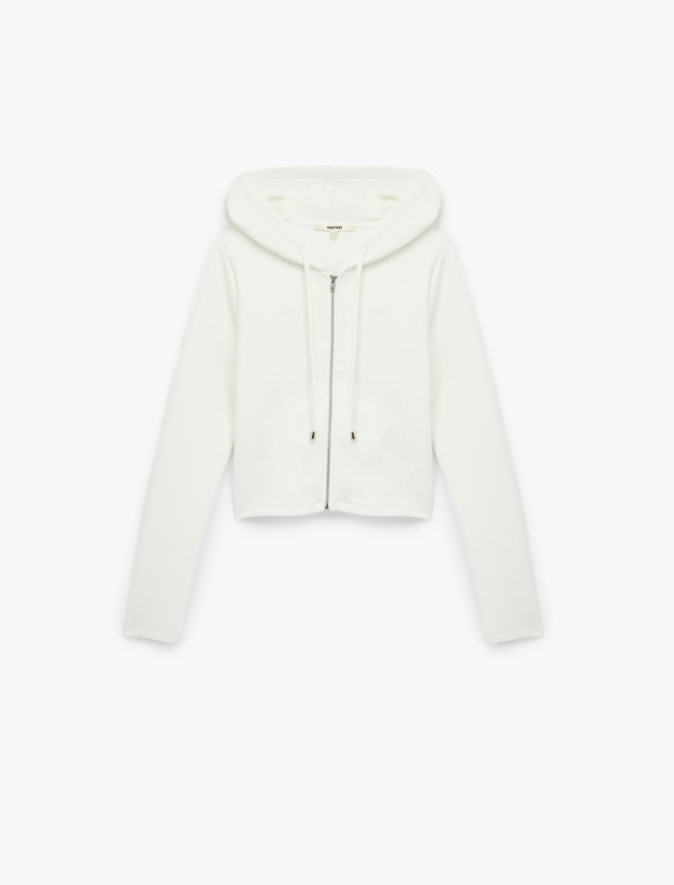   Uzun Kollu Viskon Karışımlı Kapüşonlu Tam Fermuarlı Sweatshirt