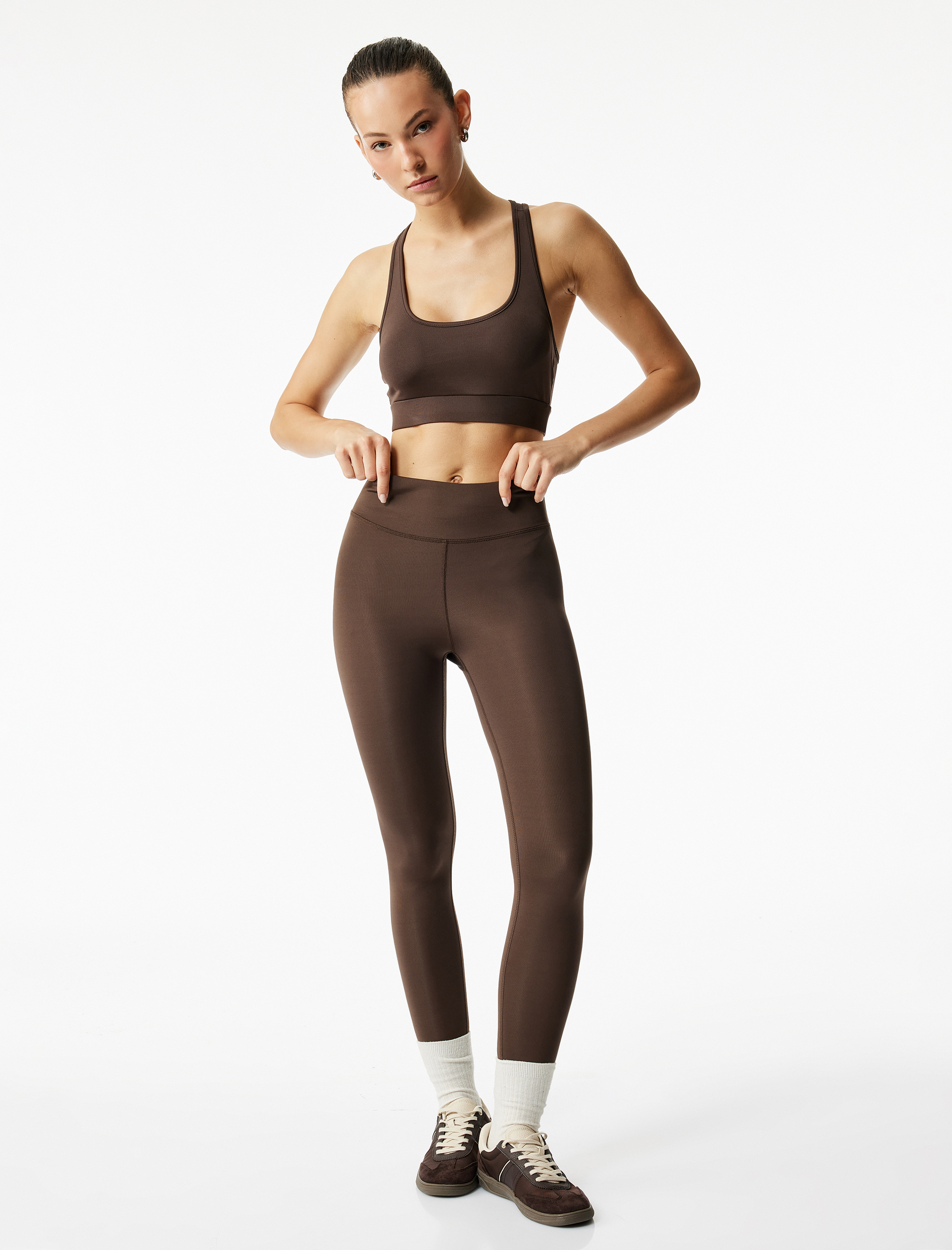   Yüksek Bel İnterlok Dikiş Detaylı Spor Tayt