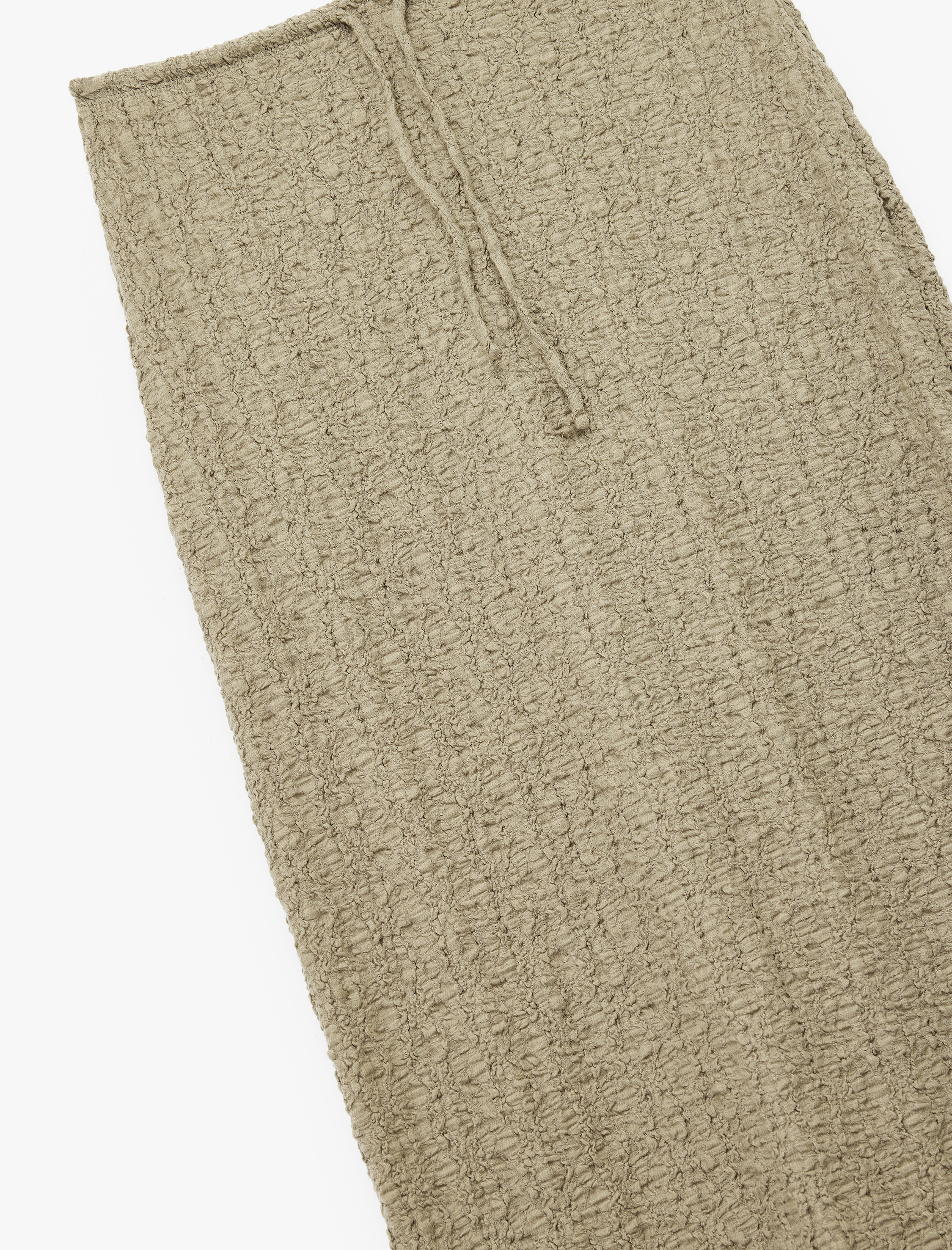   Beli Bağcıklı Slim Fit Bürümcük Kumaş Dokulu Midi Kalem Etek