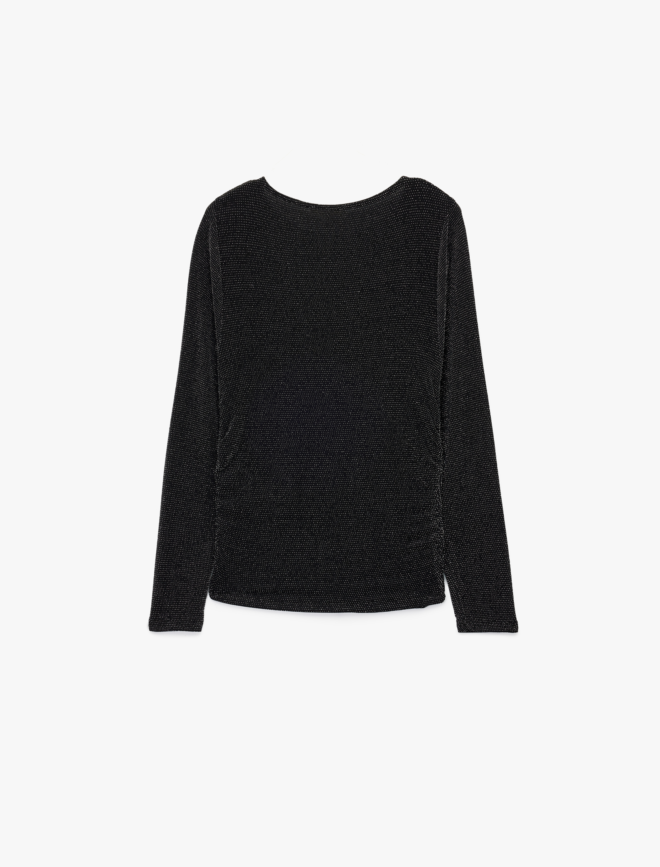   Slim Fit Uzun Kollu Yuvarlak Kayık Yaka Simli Tişört