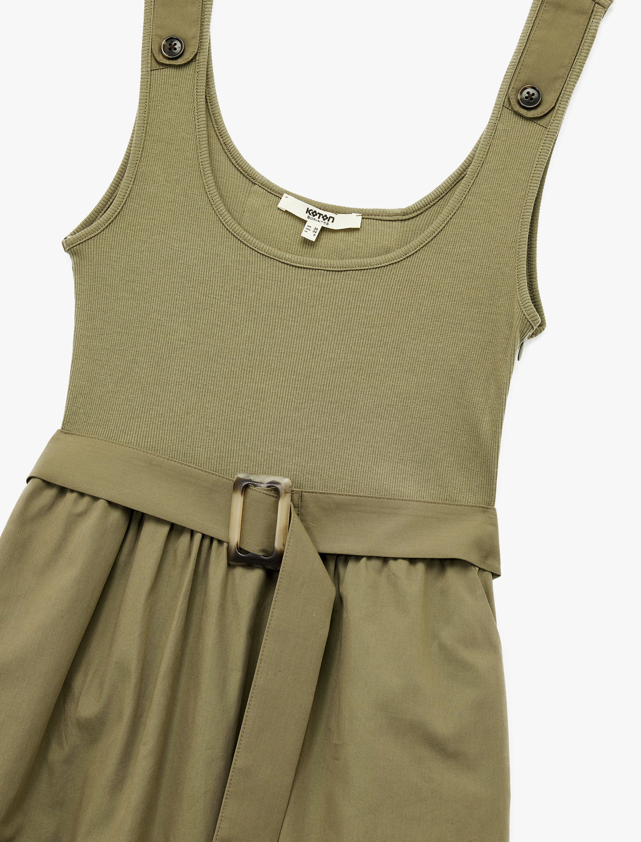   İki Farklı Kumaş Kullanımlı A Kesim Kemerli Kalın Askılı Midi Boy Poplin Elbise