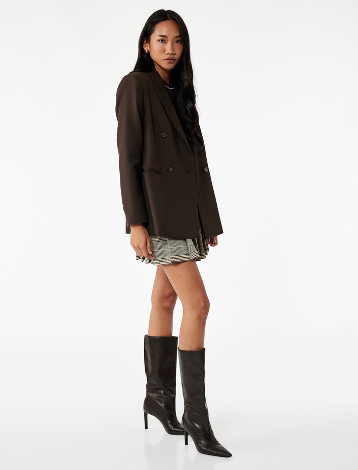  Kalın Piliseli Ekose Mini Etek