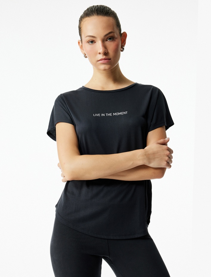  Rahat Kalıp Kısa Kollu Bisiklet Yaka Modal Baskılı Spor Tişört