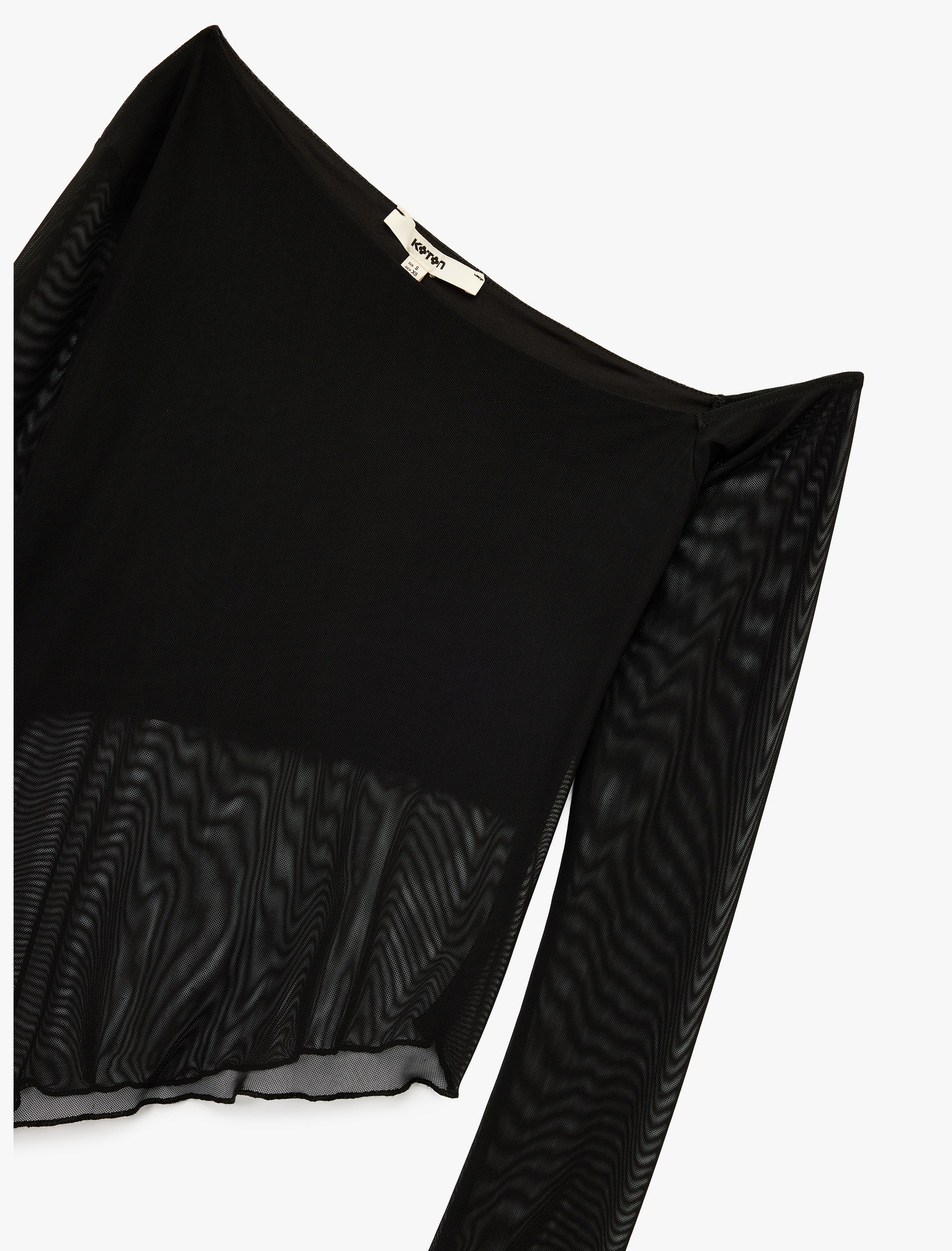   Asimetrik Kesim Astarlı Uzun Kollu Tül Tişört