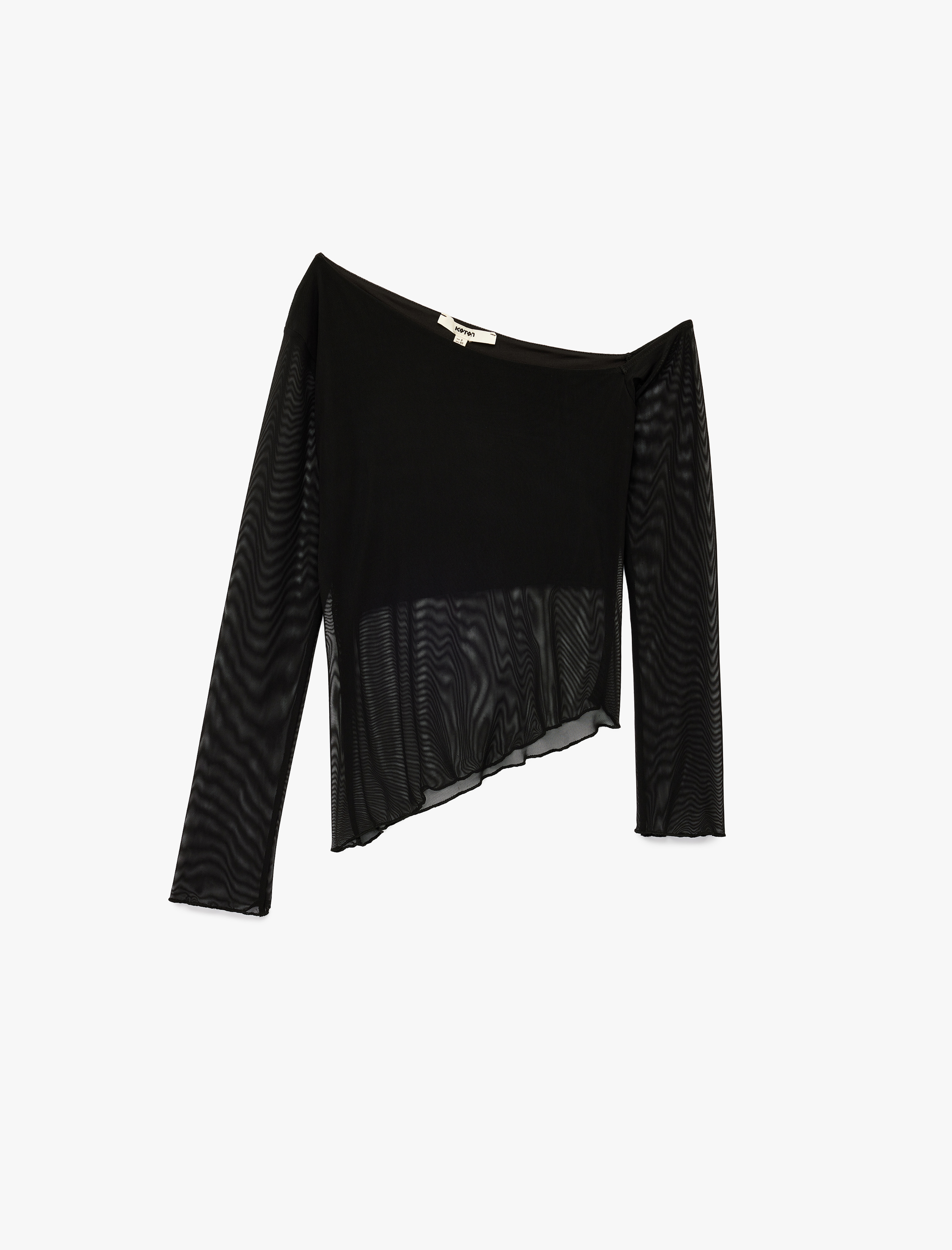   Asimetrik Kesim Astarlı Uzun Kollu Tül Tişört