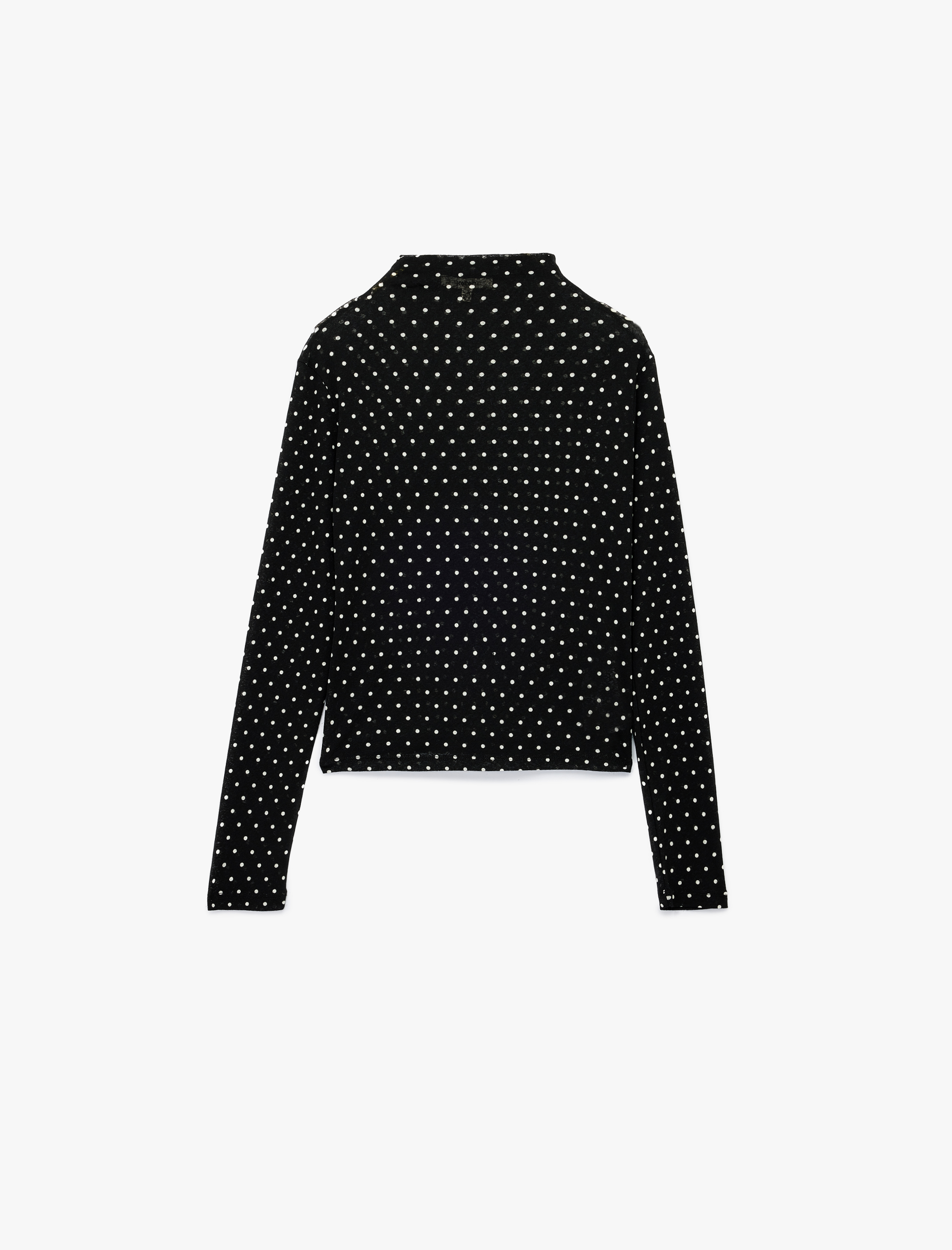   Slim Fit Uzun Kollu Dik Yaka Puantiyeli Tişört