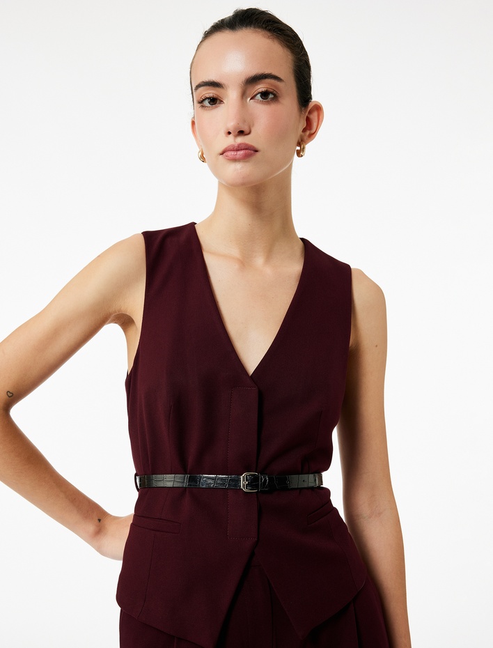  Kruvaze Kemer Detaylı Blazer Yelek