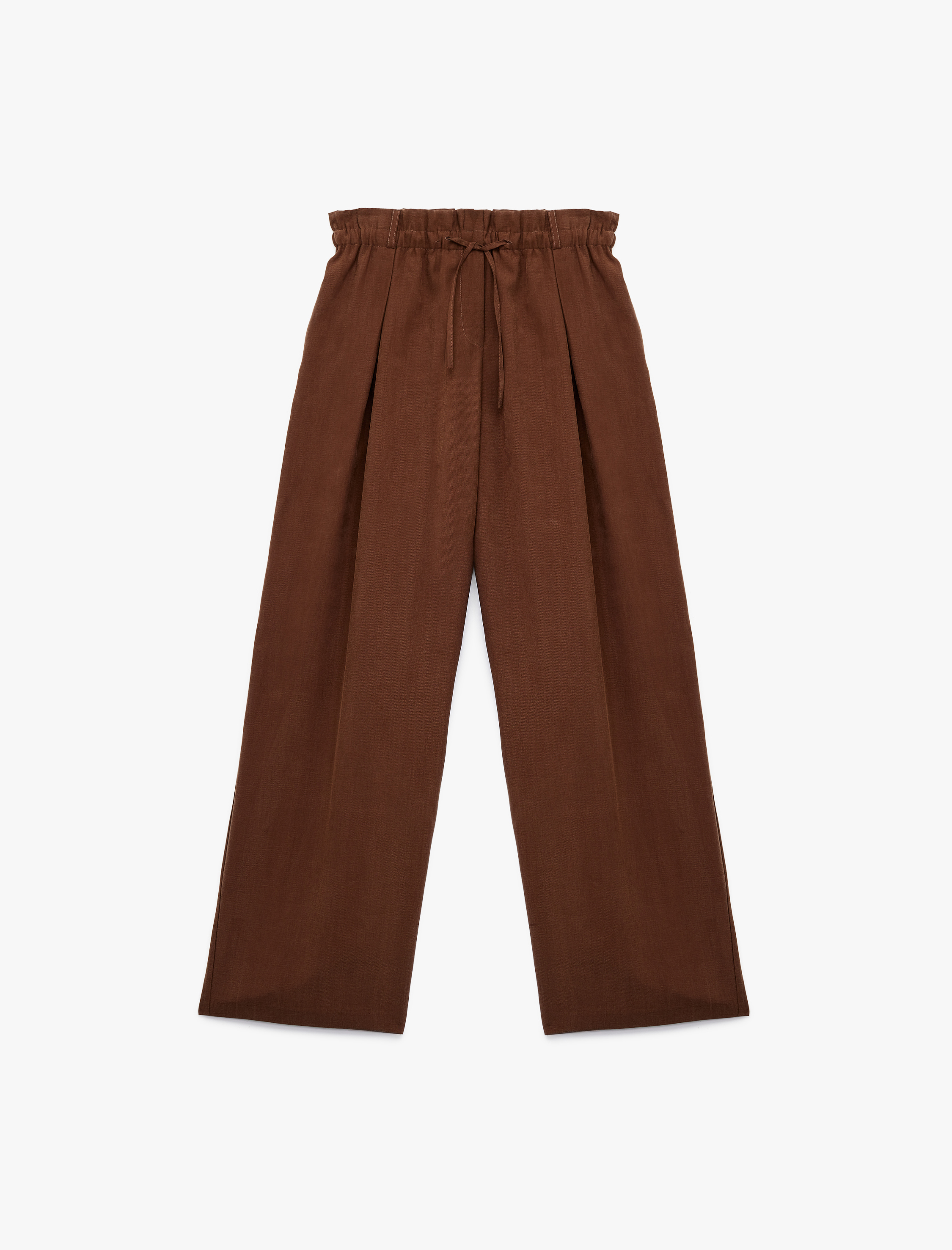   Rahat Kalıp Beli Lastikli Bağcıklı Pile Detaylı Bol Paça Pantolon