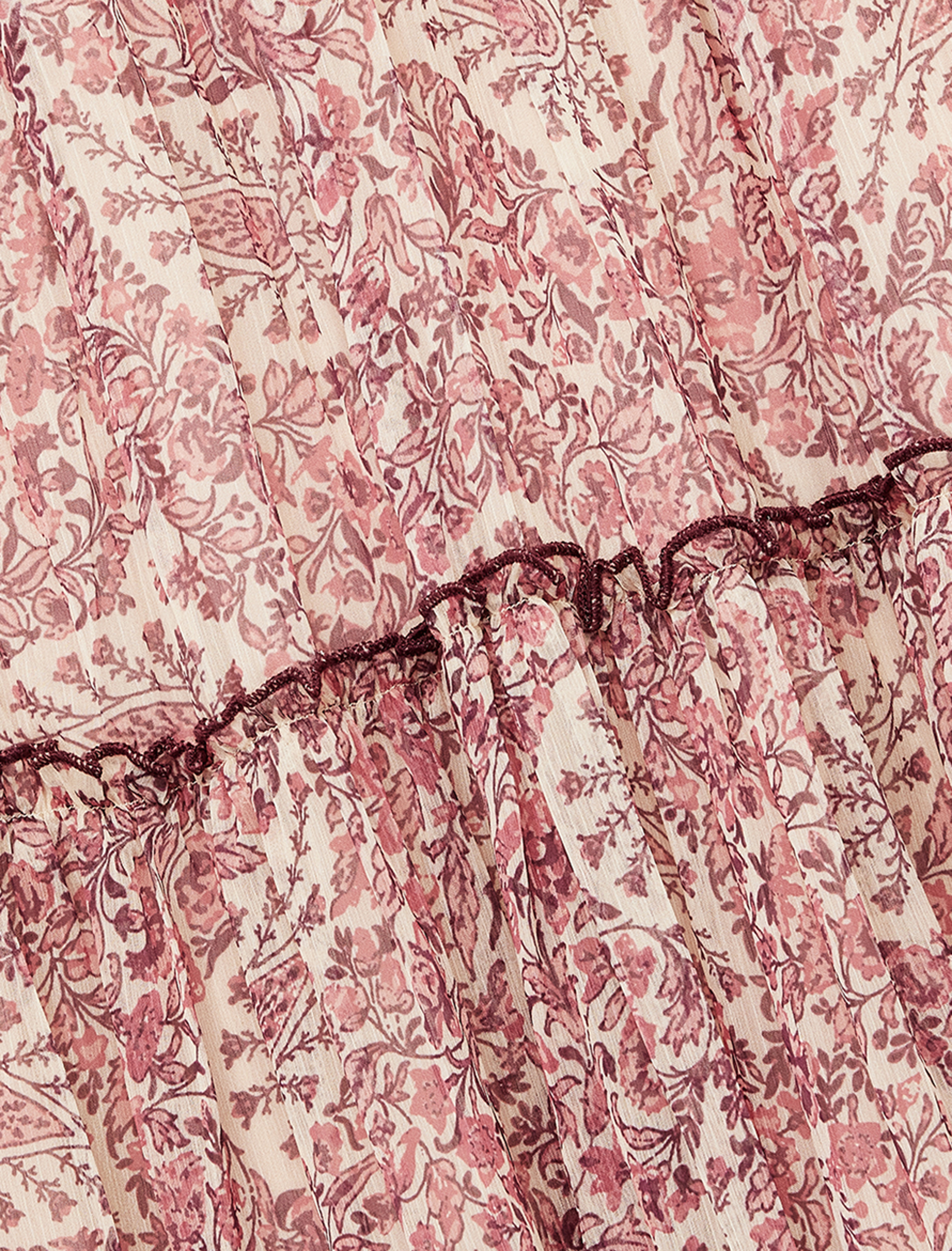   Astarlı Etnik Desenli Beli Lastikli Fırfırlı Midi Şifon Etek