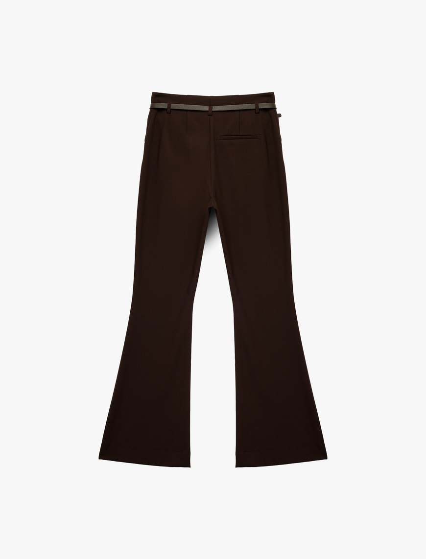   Slim Fit Cepli Kemer Detaylı İspanyol Paça Kumaş Pantolon