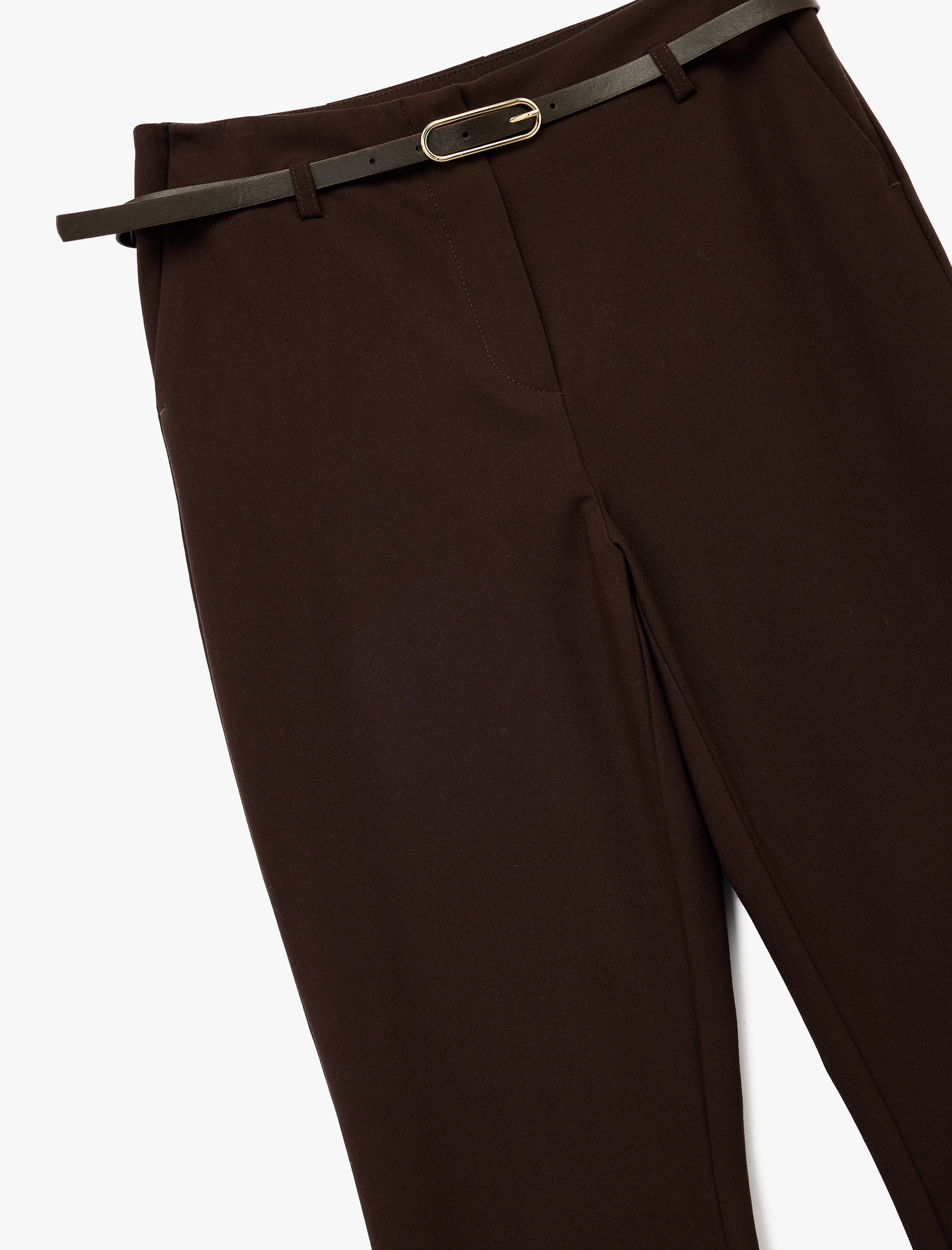   Slim Fit Cepli Kemer Detaylı İspanyol Paça Kumaş Pantolon