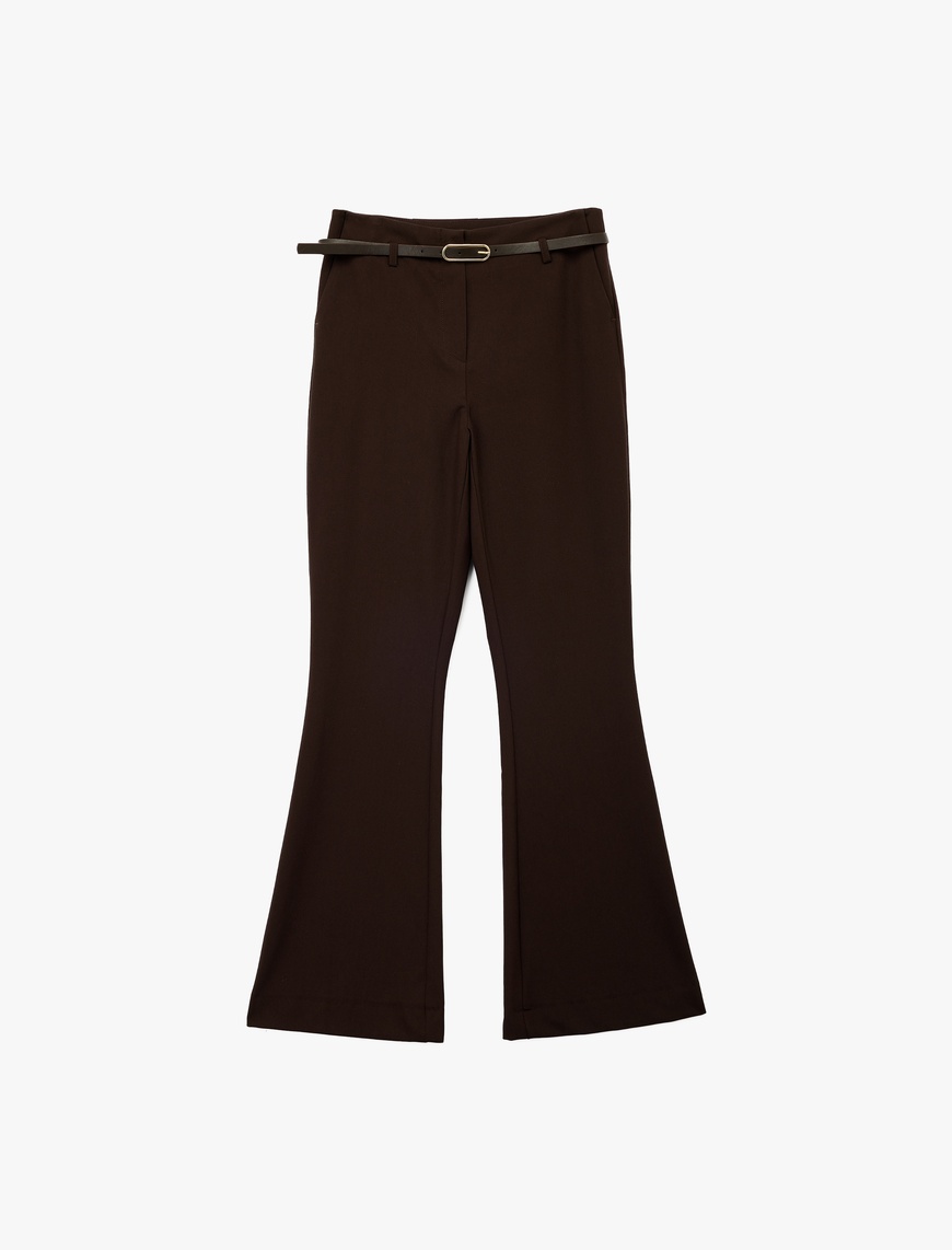   Slim Fit Cepli Kemer Detaylı İspanyol Paça Kumaş Pantolon