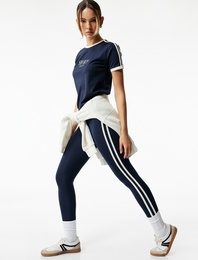Yüksek Bel Çizgili Slim Fit Spor Tayt
