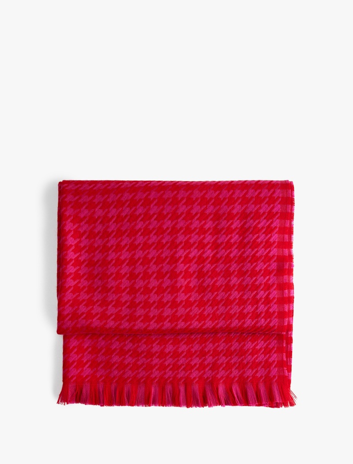 Kadın Kazayağı Desenli Uzun Püsküllü Atkı