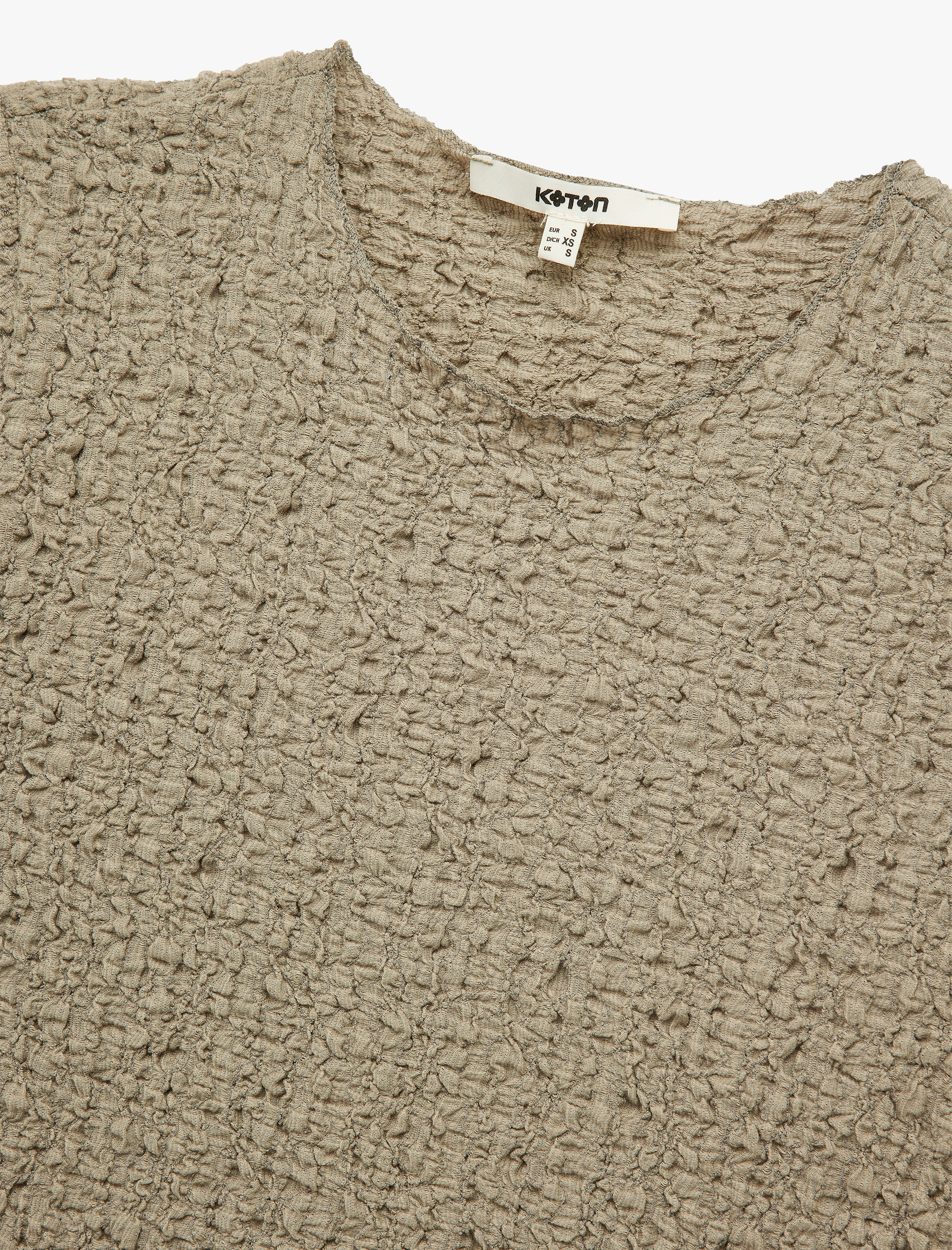   Bürümcük Kumaş Slim Fit Kısa Kollu Bisiklet Yaka Dokulu Bluz