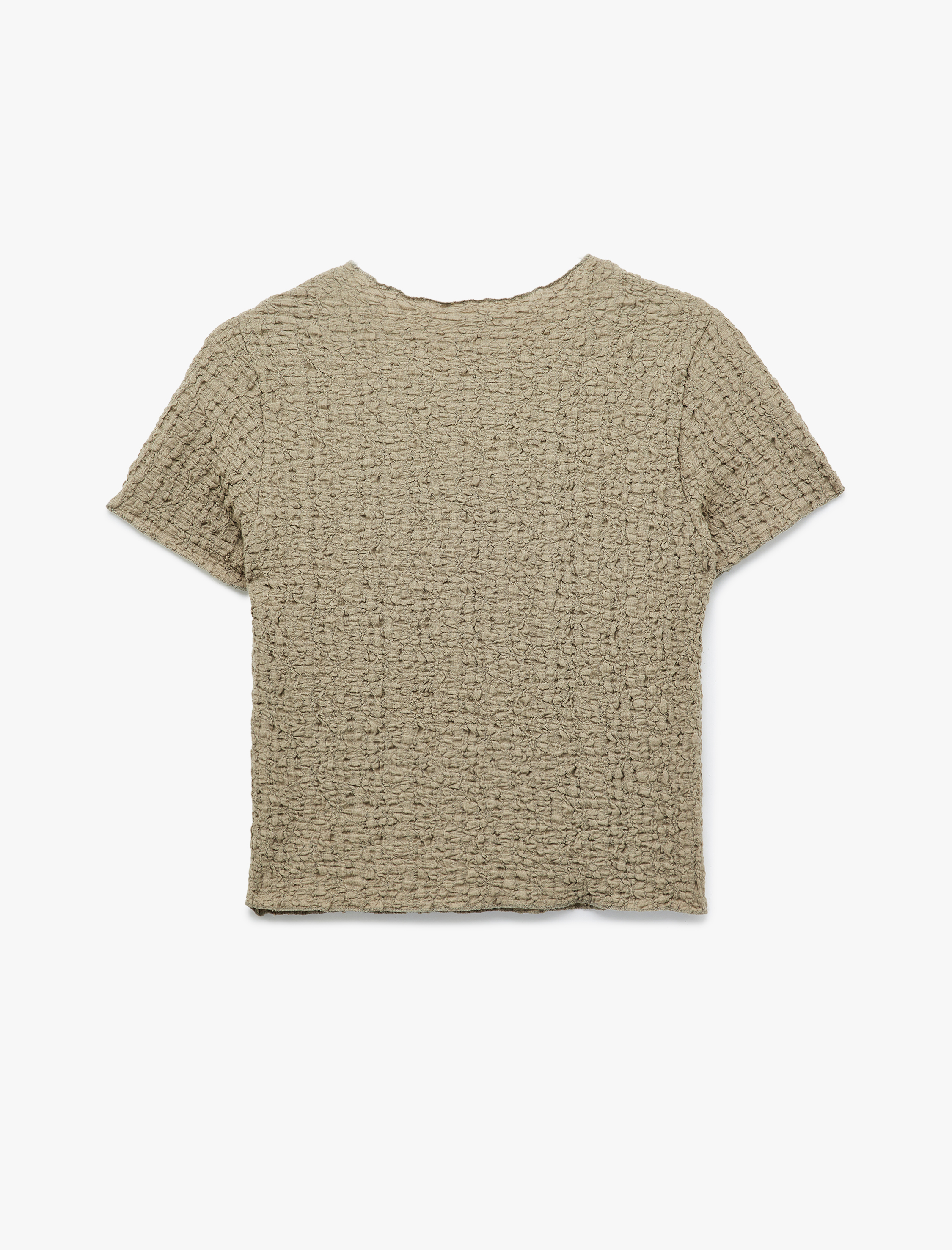   Bürümcük Kumaş Slim Fit Kısa Kollu Bisiklet Yaka Dokulu Bluz