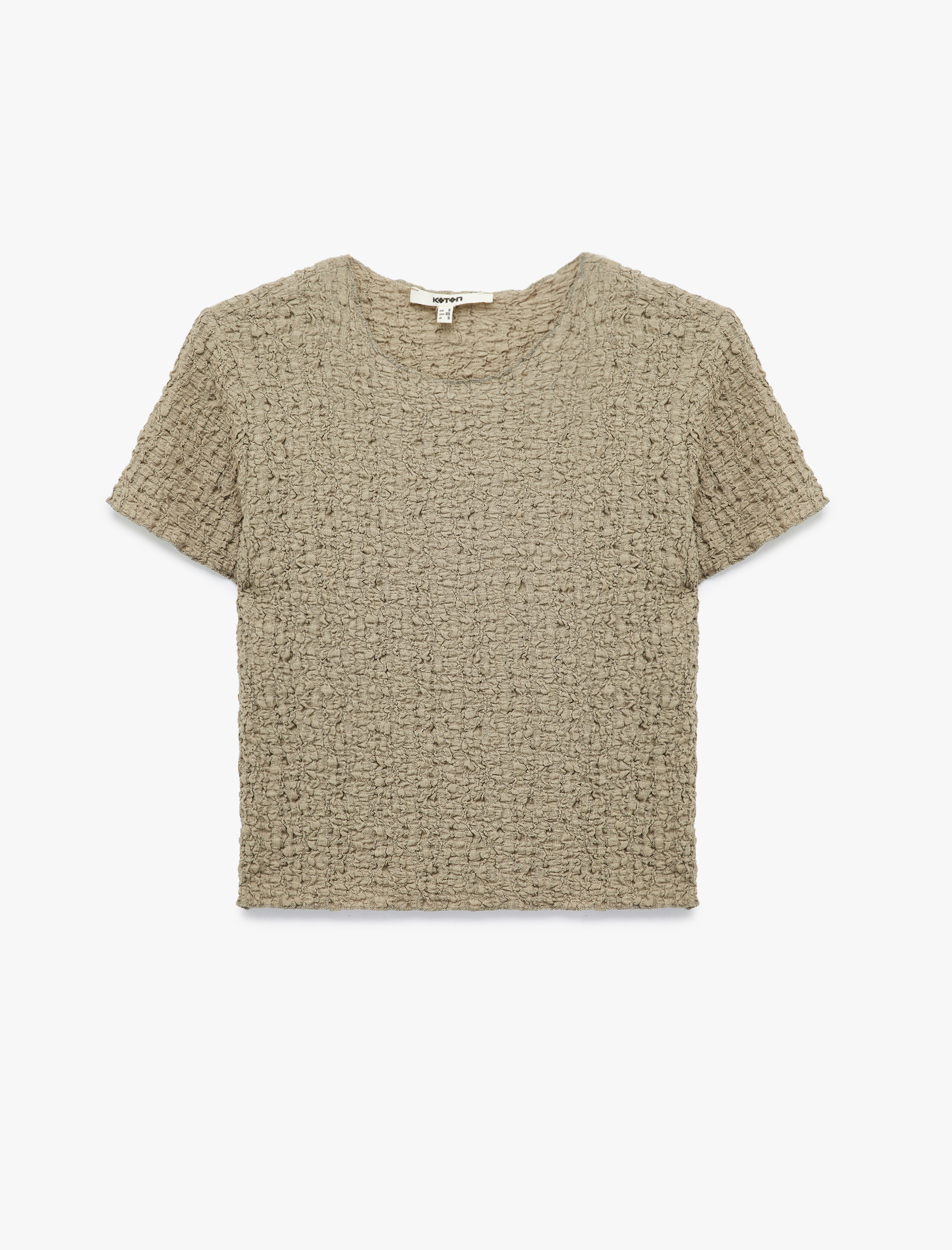   Bürümcük Kumaş Slim Fit Kısa Kollu Bisiklet Yaka Dokulu Bluz