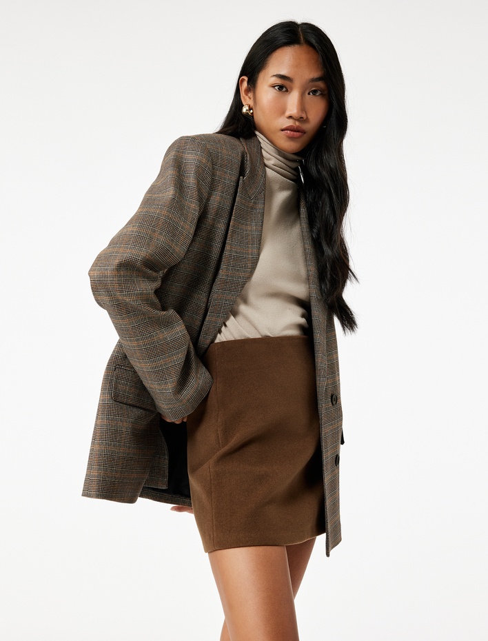  A Kesim Slim Fit Mini Kaşe Etek