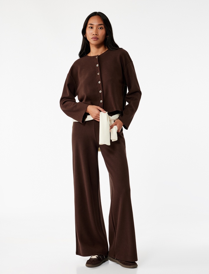  Modal Kumaş Düz Geniş Paça Kumaş Pantolon