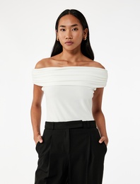 Krep Kumaş Slim Fit Drape Detaylı Straplez Bluz