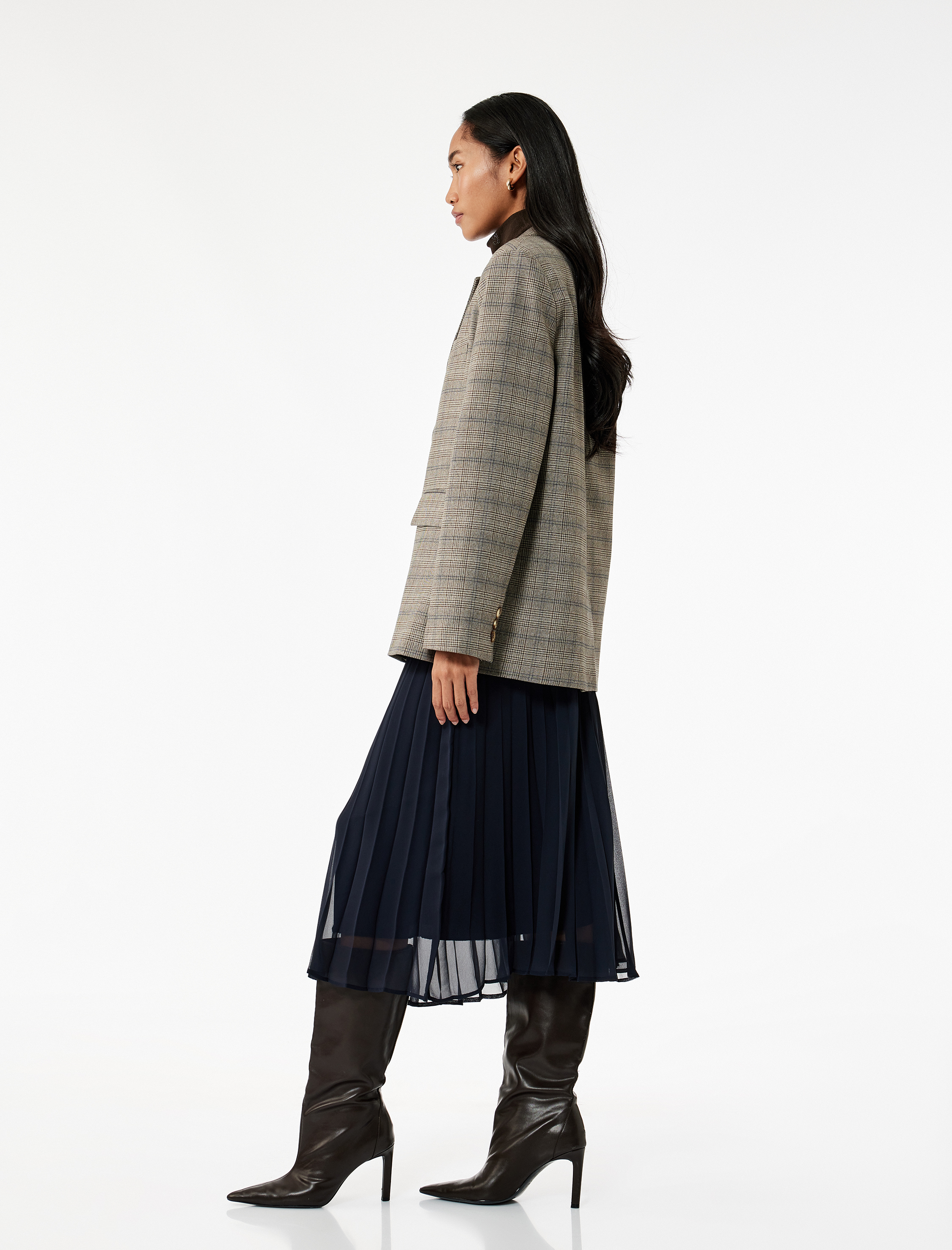   Midi Boy İnce Piliseli Şifon Etek