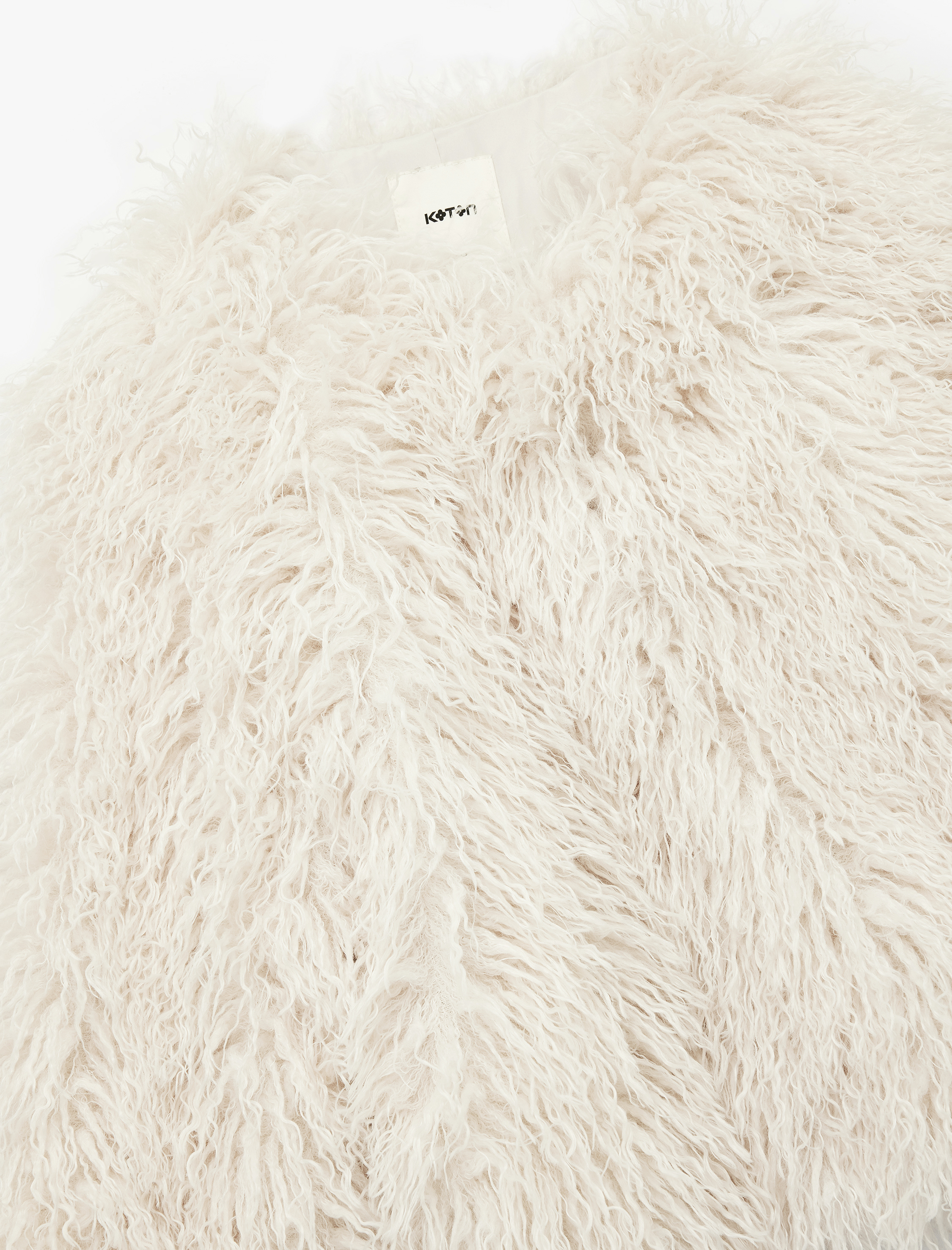 Koton X Sibil Çetinkaya - Uzun Kollu Gizli Cep Detaylı Bisiklet Yaka Suni Kürk Crop Ceket