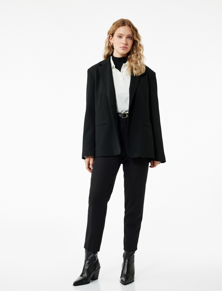  Slim Fit Yüksek Bel Kemerli Cigarette Kumaş Pantolon