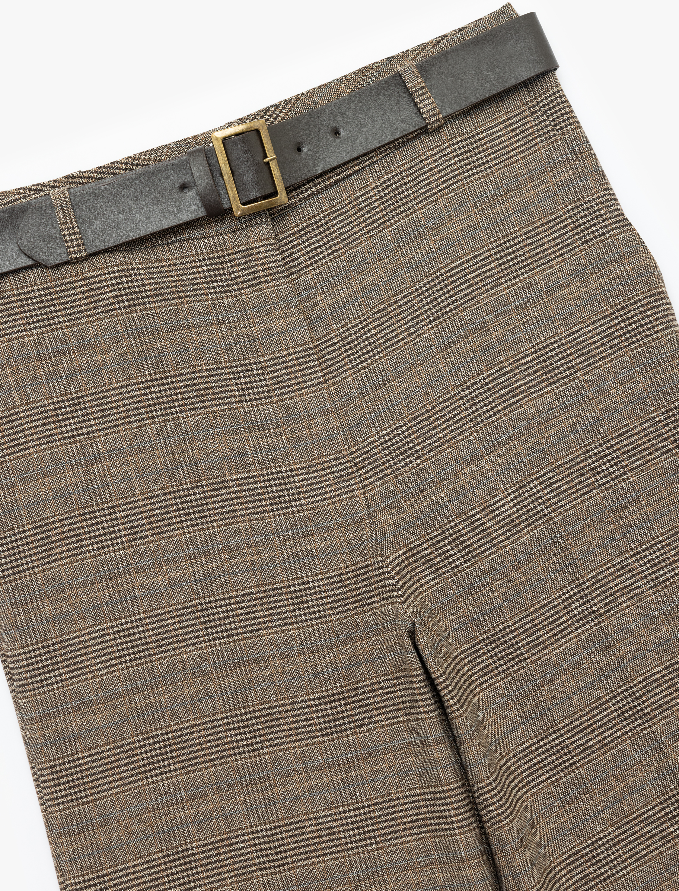   Normal Bel Cepli Kemerli Düz Geniş Paça Ekose Pantolon