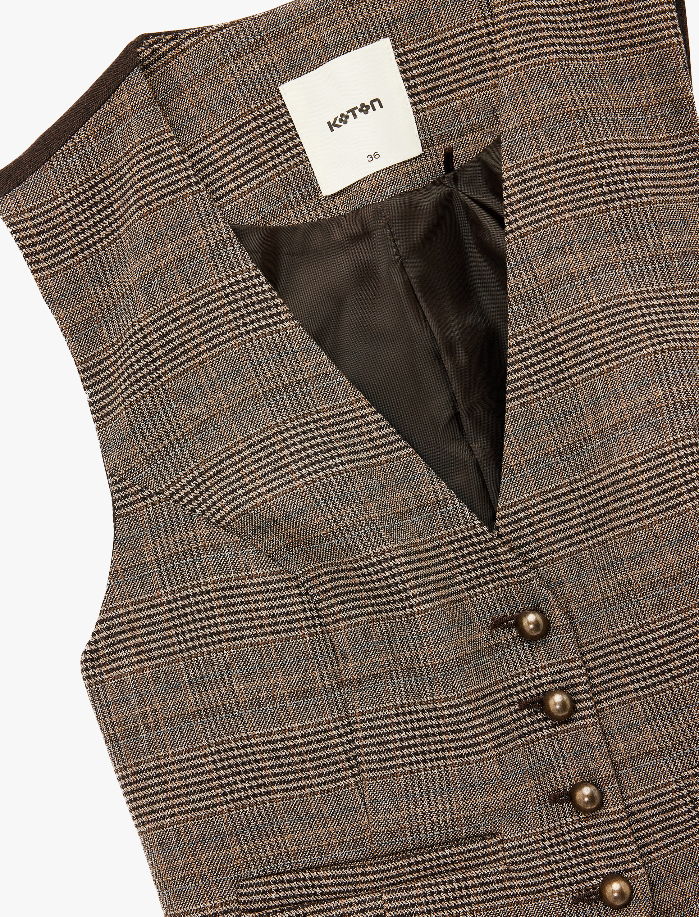   Slim Fit Düğmeli V Yaka Crop Ekose Blazer Yelek