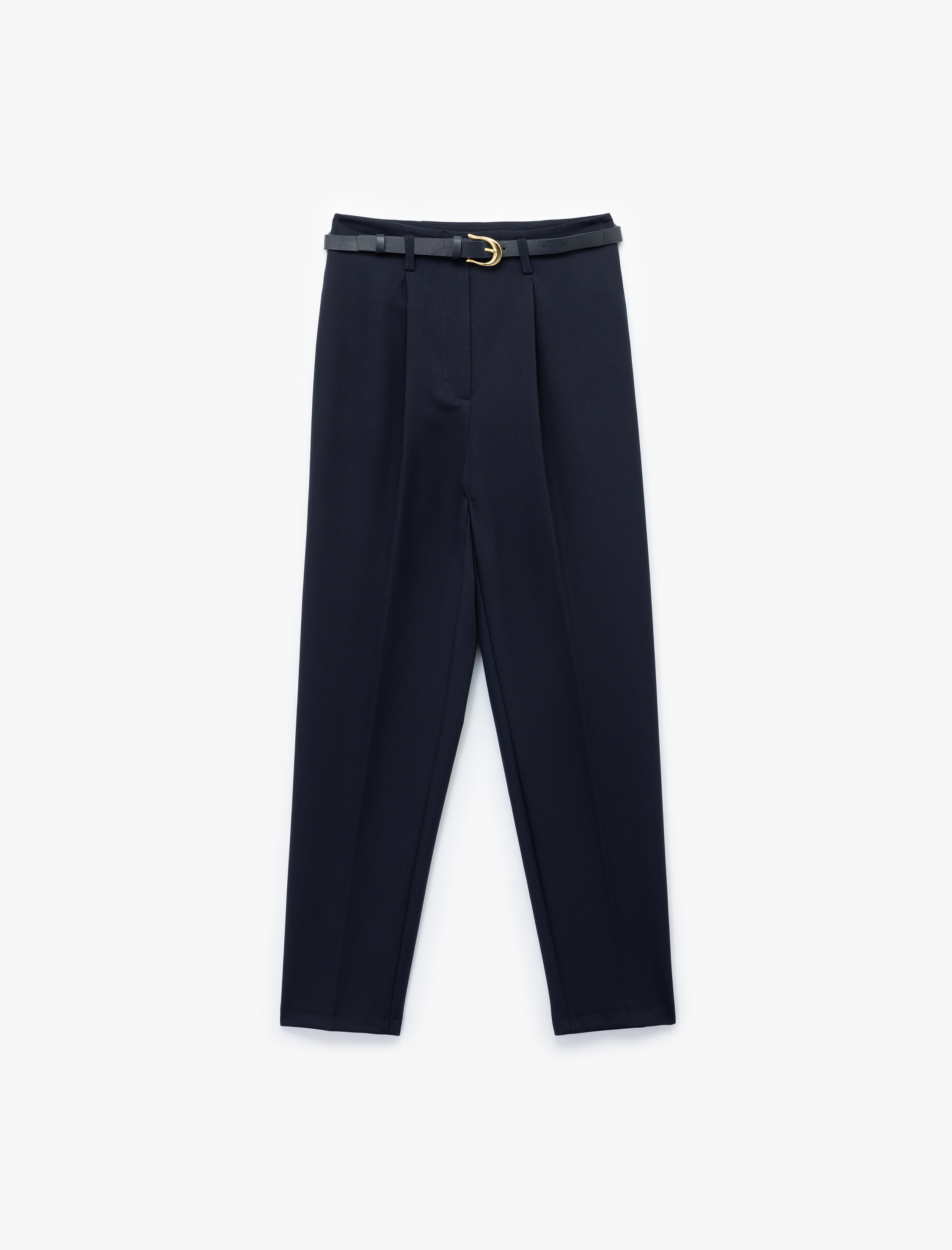   Slim Fit Yüksek Bel Kemerli Cigarette Kumaş Pantolon