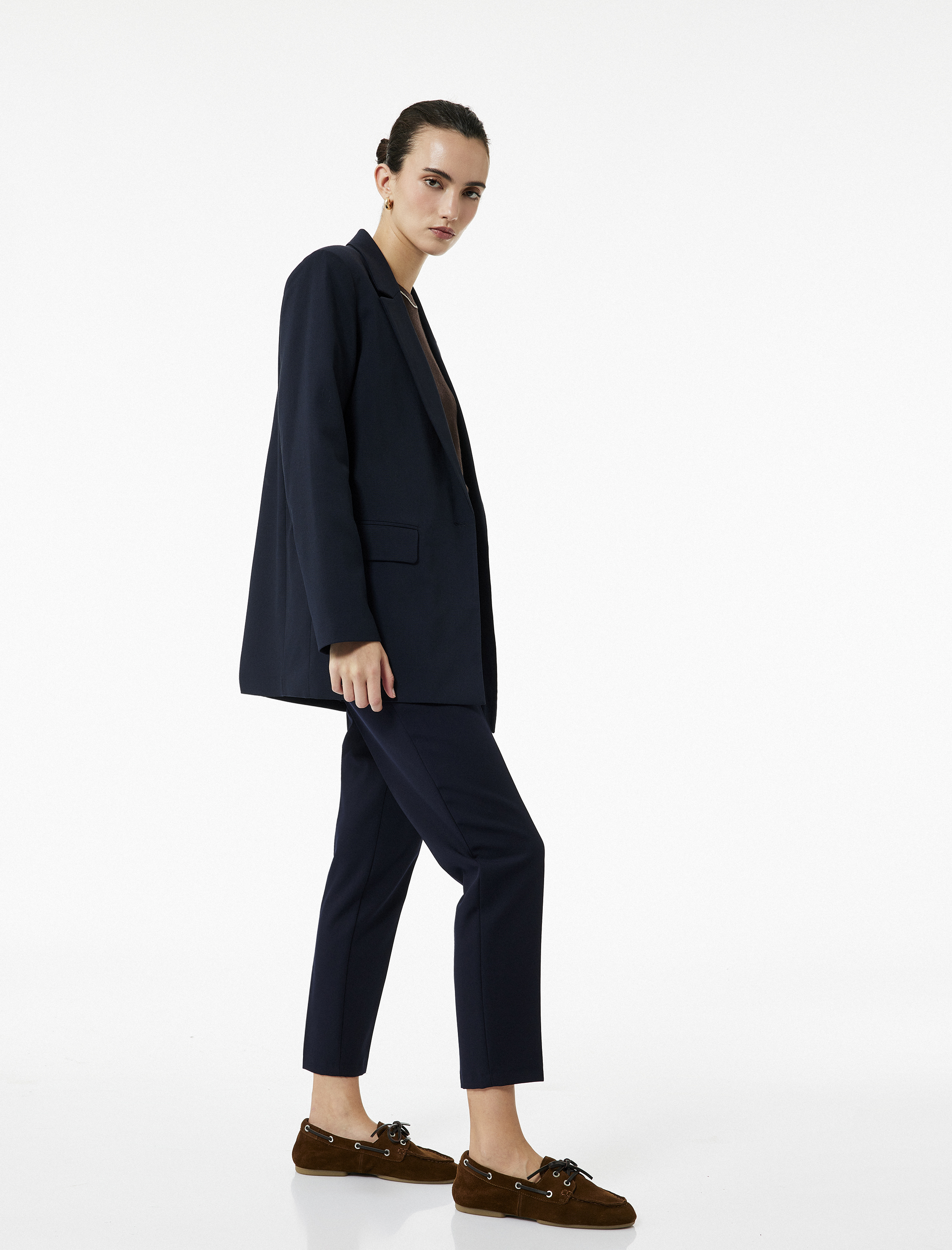   Slim Fit Yüksek Bel Kemerli Cigarette Kumaş Pantolon