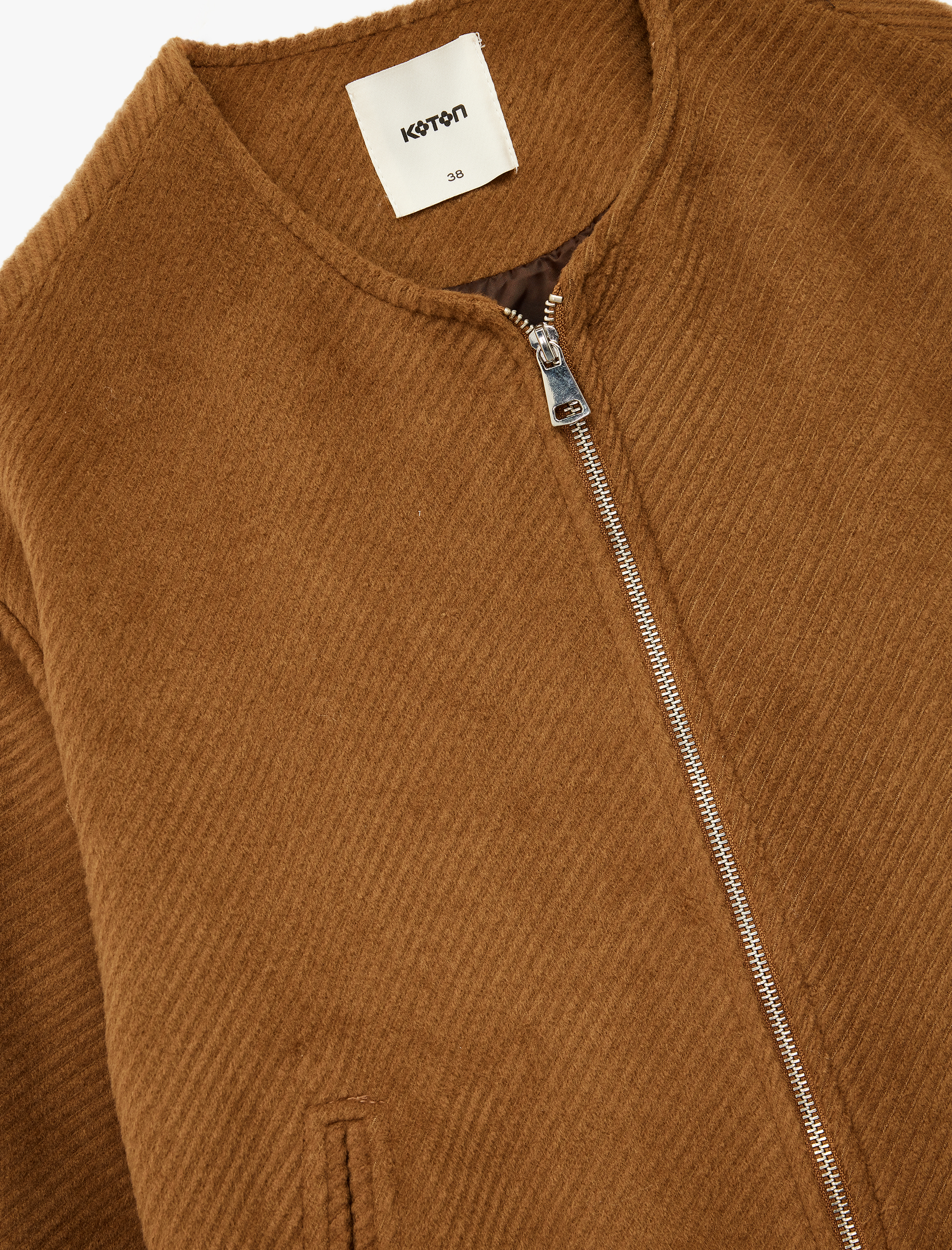   Uzun Kollu Fermuarlı Bisiklet Yaka Kadife Crop Bomber Ceket