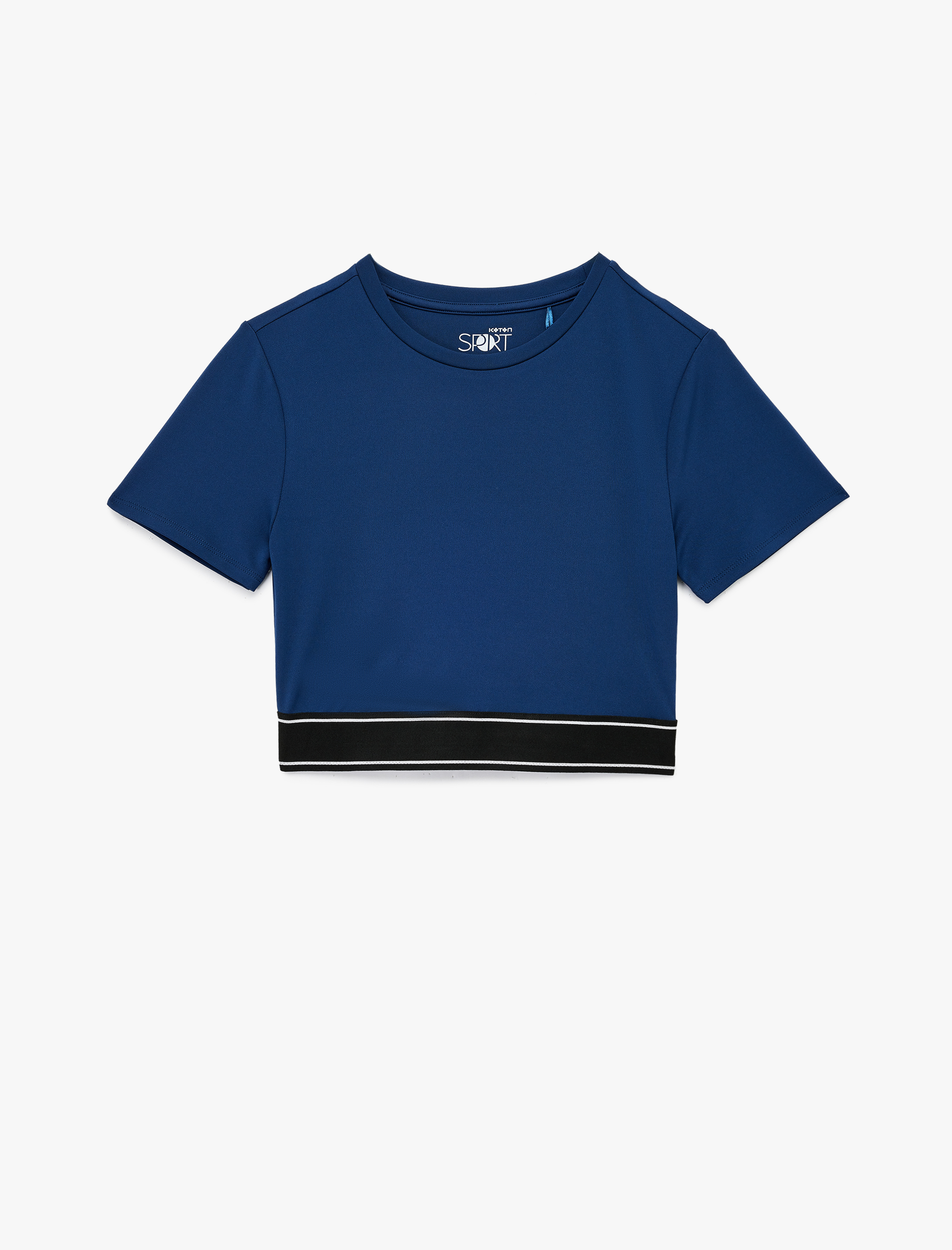   Biyeli Lastikli Kısa Kollu Bisiklet Yaka Crop Spor Tişört