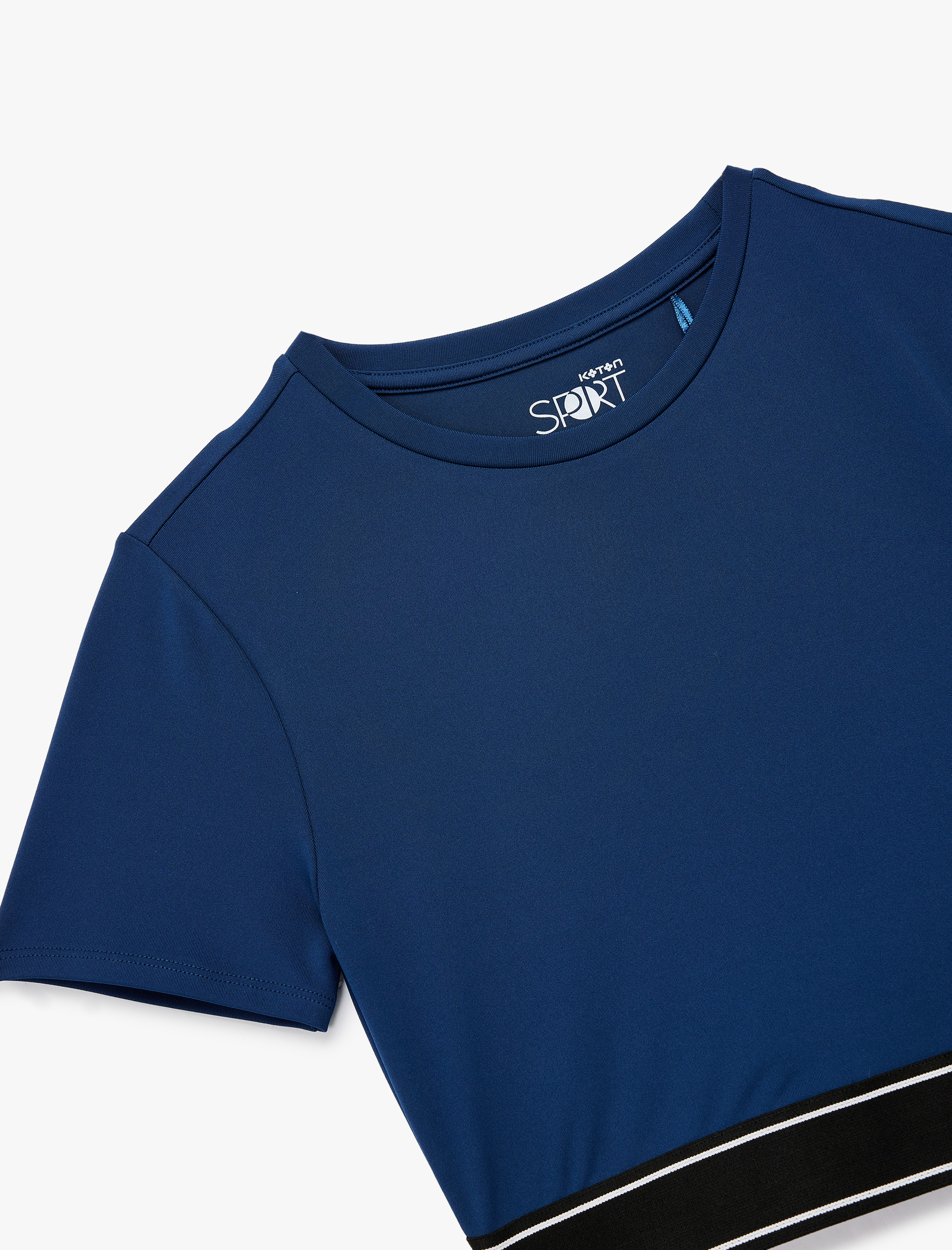   Biyeli Lastikli Kısa Kollu Bisiklet Yaka Crop Spor Tişört