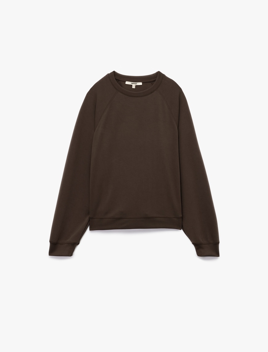   Modal Kumaş Rahat Kalıp Uzun Kollu Bisiklet Yaka Sweatshirt