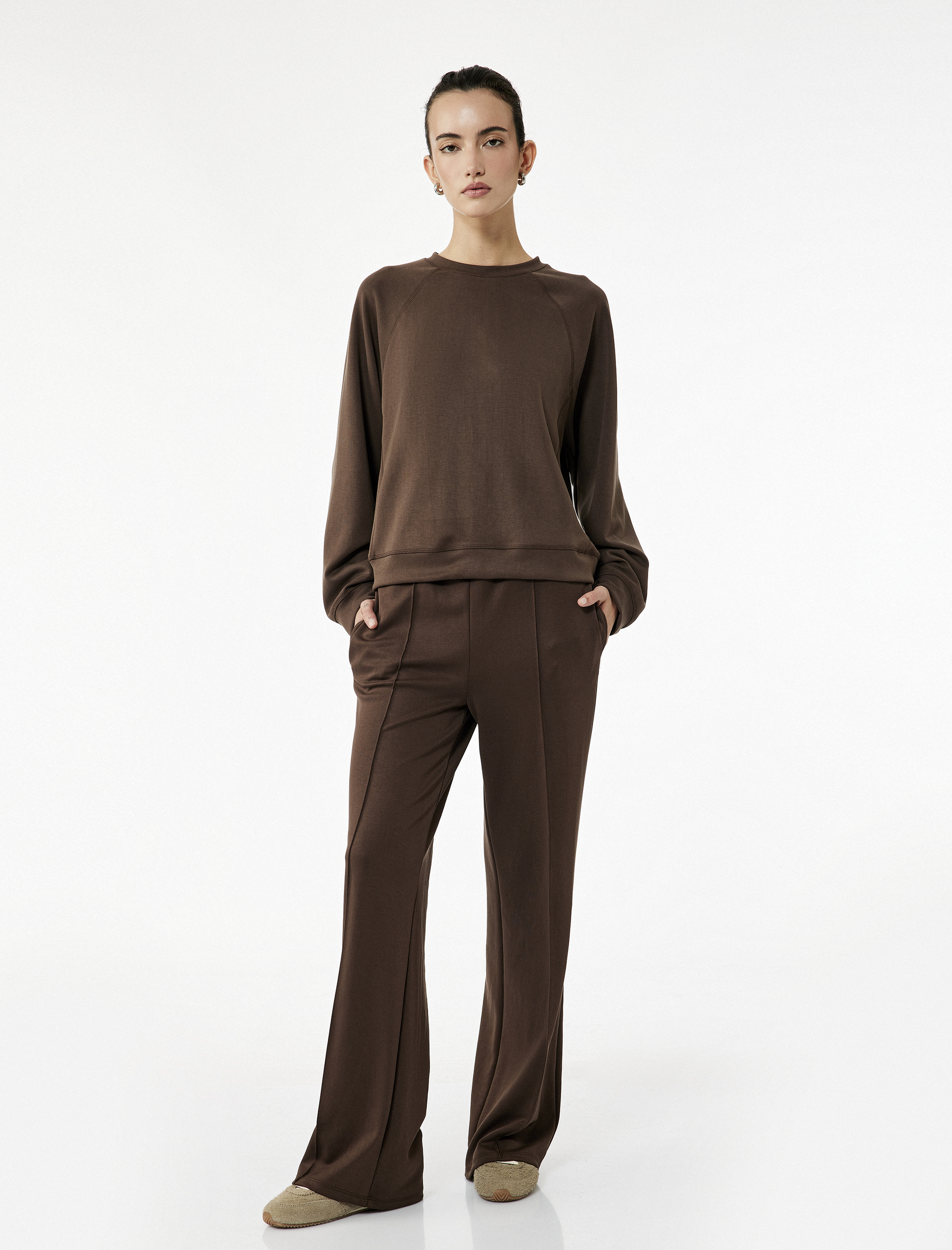   Modal Kumaş Rahat Kalıp Uzun Kollu Bisiklet Yaka Sweatshirt