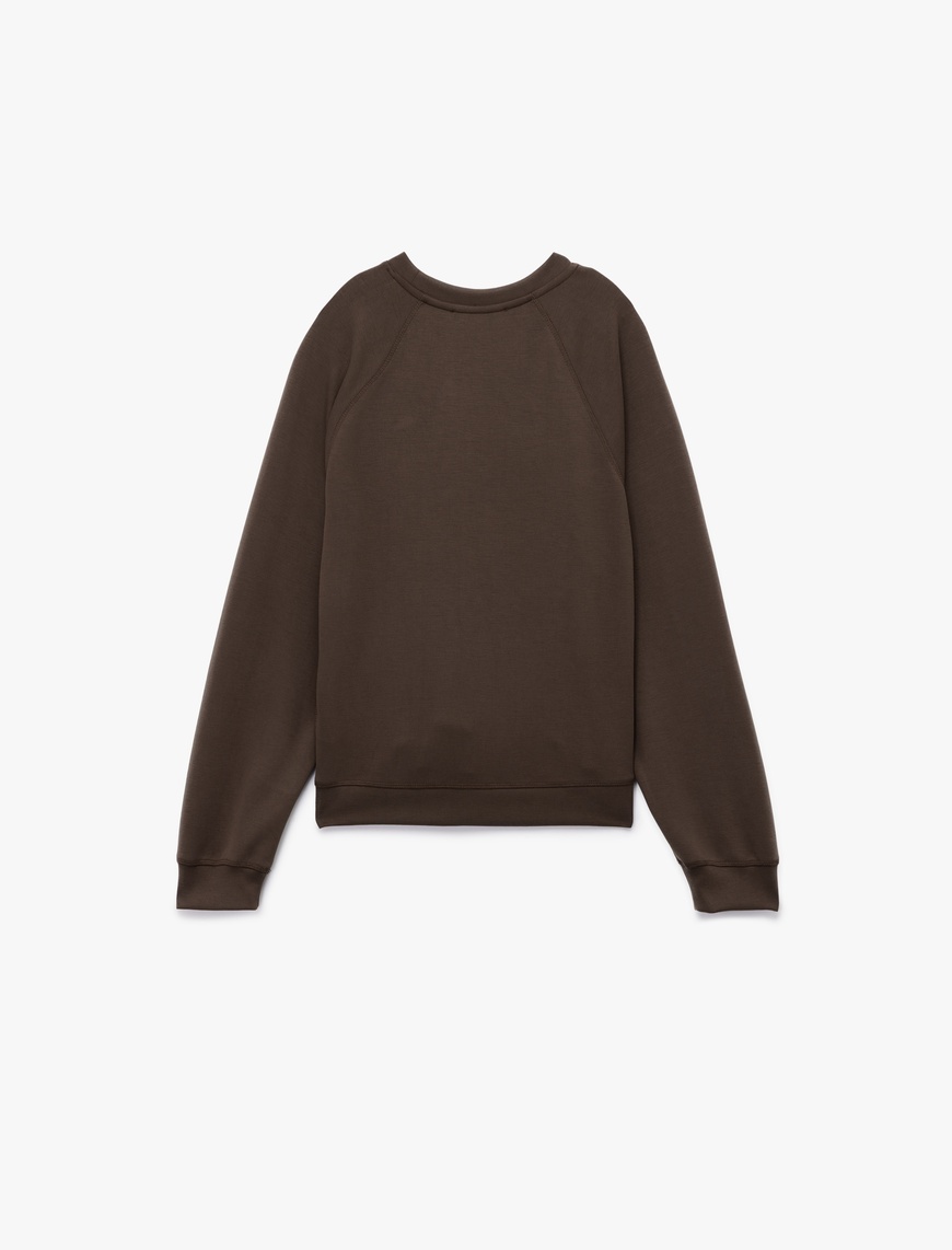   Modal Kumaş Rahat Kalıp Uzun Kollu Bisiklet Yaka Sweatshirt