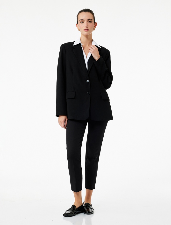  Yüksek Bel Slim Fit Cigarette Kumaş Pantolon