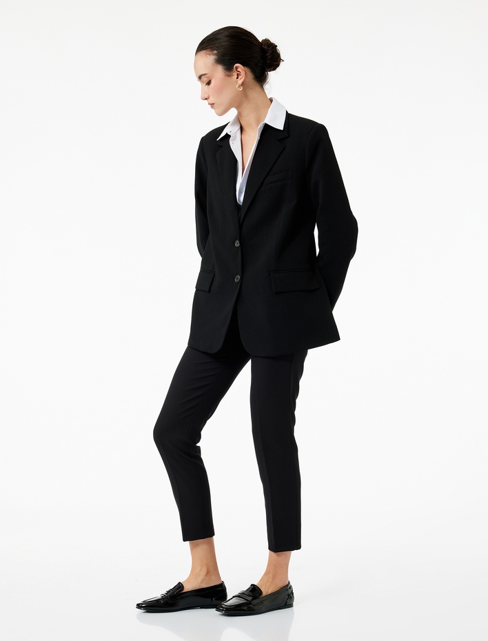  Yüksek Bel Slim Fit Cigarette Kumaş Pantolon