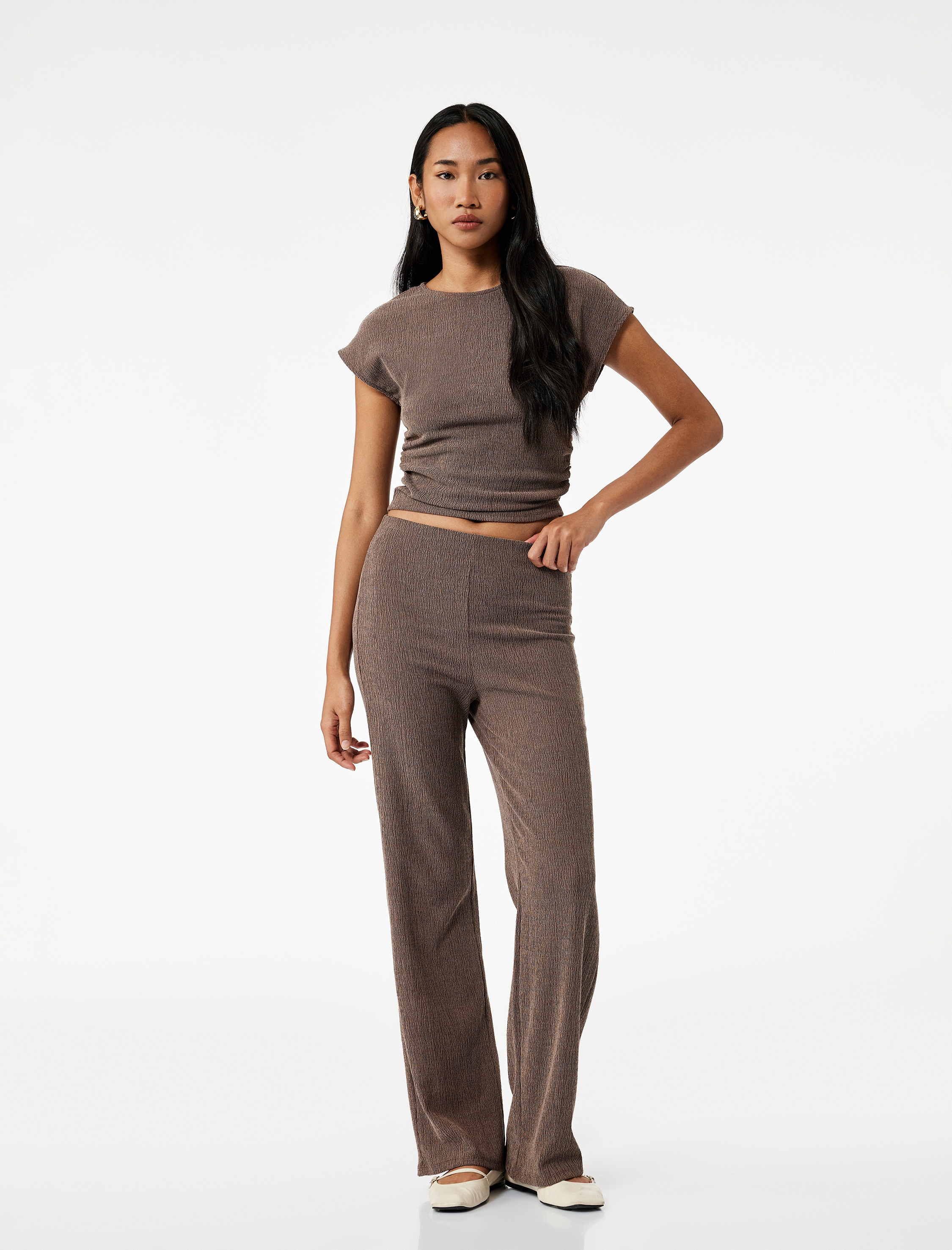   Bürümcük Kumaş Slim Fit Kısa Kollu Bisiklet Yaka Tişört