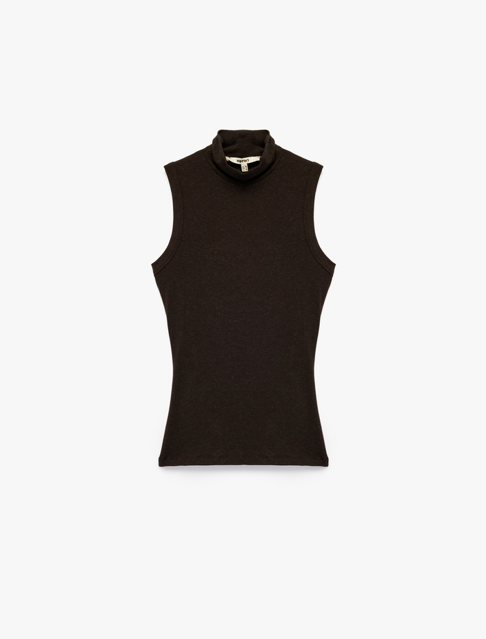  Koyun Yünü Karışımlı Slim Fit Dik Yaka Kolsuz Body
