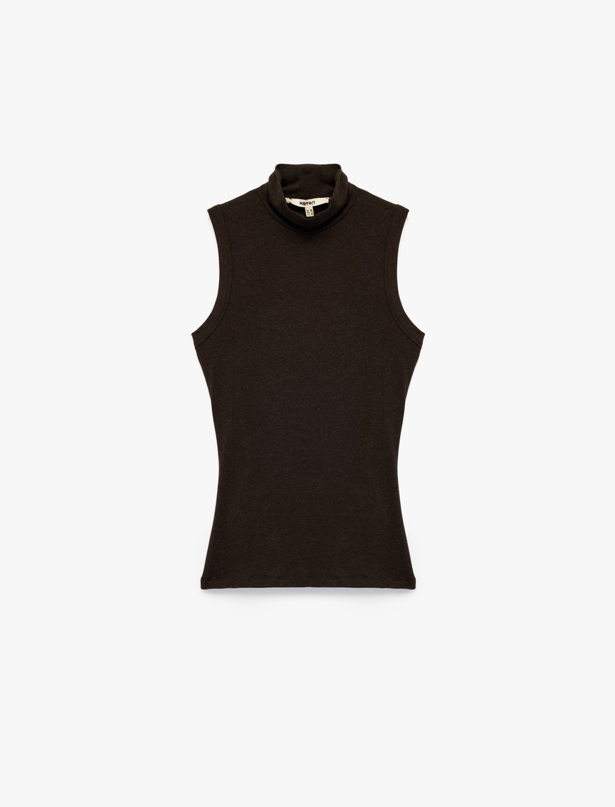   Koyun Yünü Karışımlı Slim Fit Dik Yaka Kolsuz Body