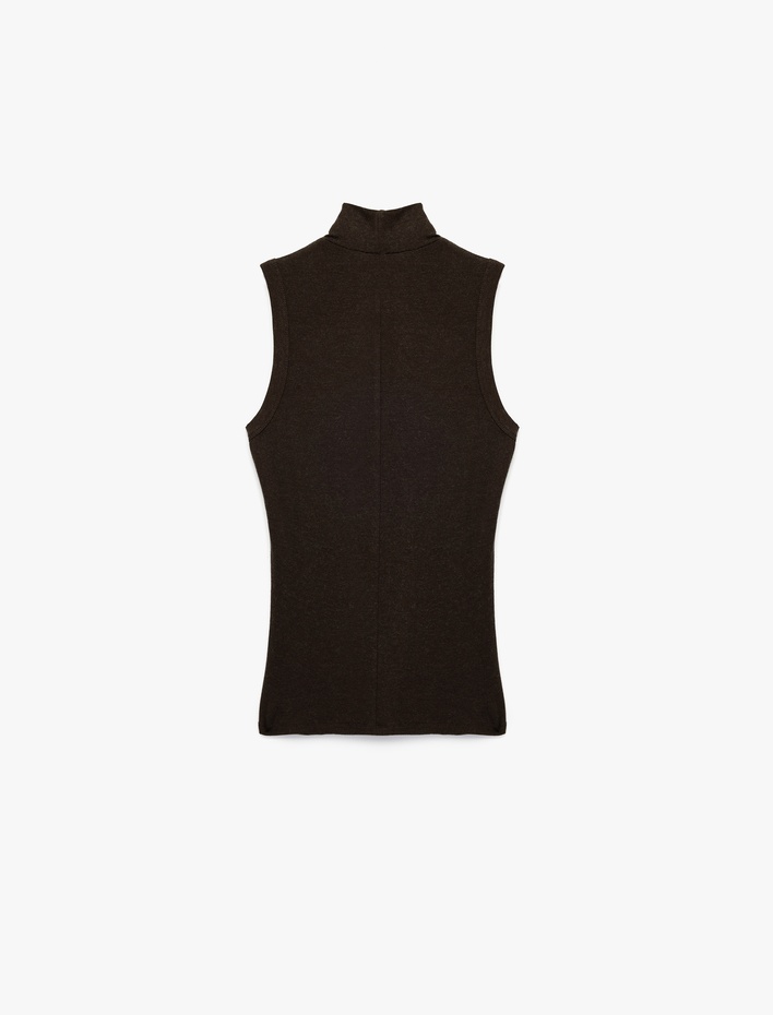  Koyun Yünü Karışımlı Slim Fit Dik Yaka Kolsuz Body