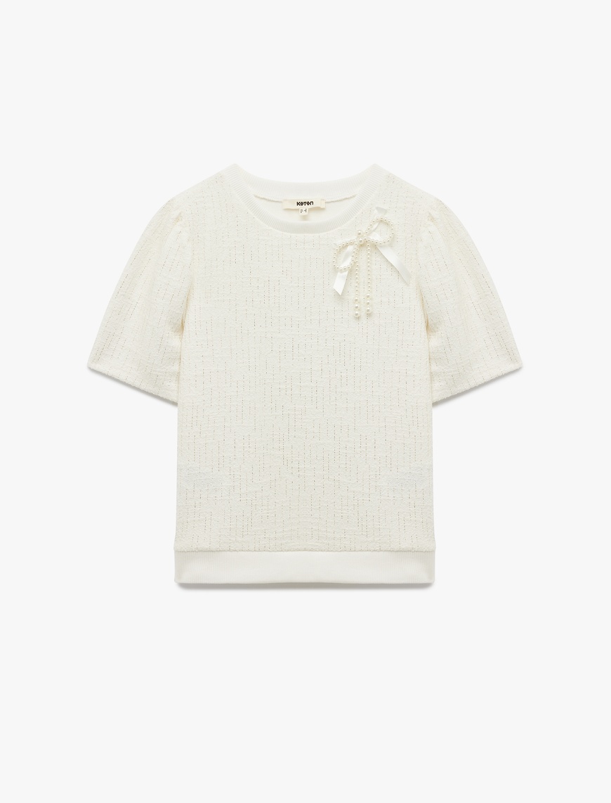   Kısa Kollu Bisiklet Yaka Fiyonk Detaylı Sweatshirt