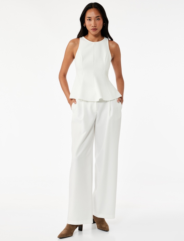  Slim Fit Kolsuz Bisiklet Yaka Peplum Bluz