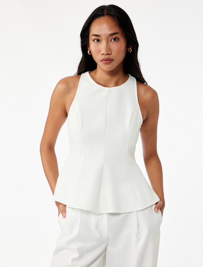  Slim Fit Kolsuz Bisiklet Yaka Peplum Bluz