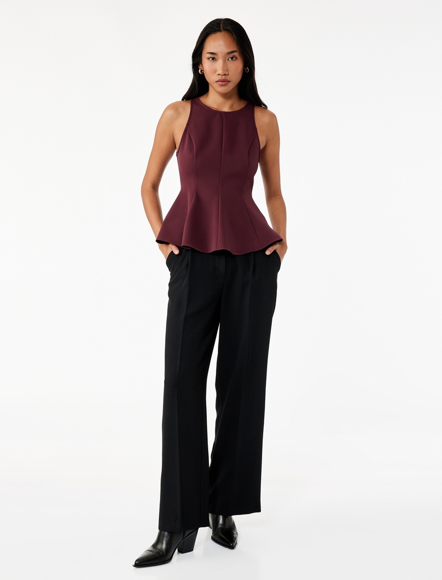   Slim Fit Kolsuz Bisiklet Yaka Peplum Bluz
