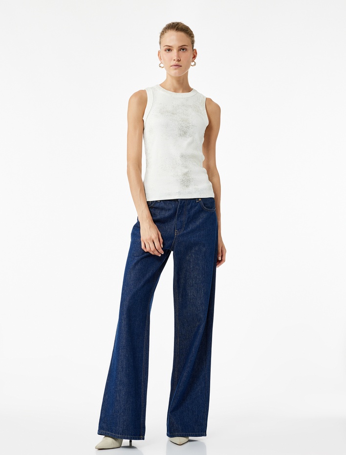  Pamuklu Kolsuz Halter Yaka Parlak Simli Atlet