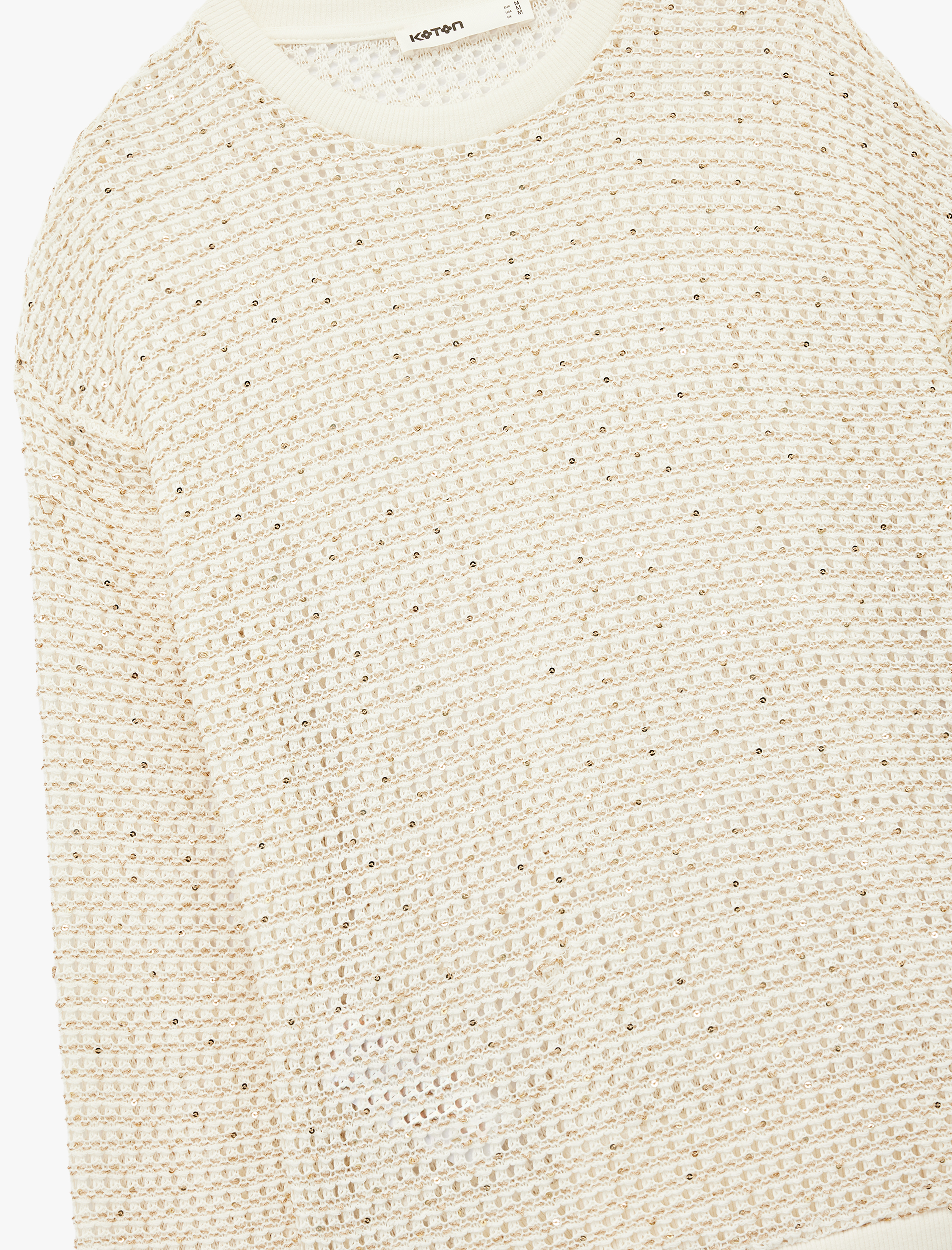   Uzun Kollu Bisiklet Yaka Parıltılı Boncuklu Ajurlu Kazak